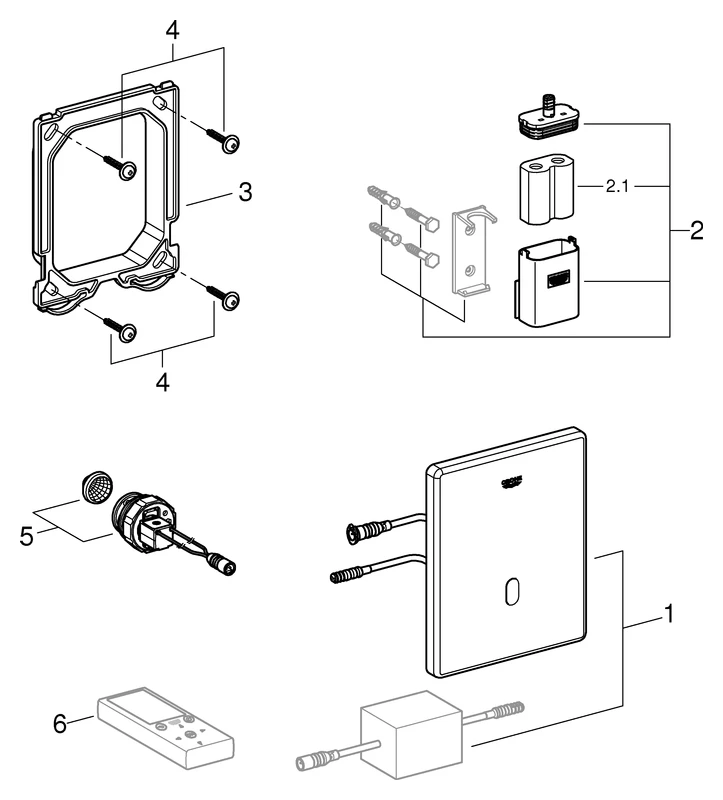 Infrarot-Elektronik Tectron Skate 37324_1, für Urinal, Fertigmontageset für Rapido U oder Rapido UMB, 6 Vithium-Batterie, Typ CR-P2, chrom