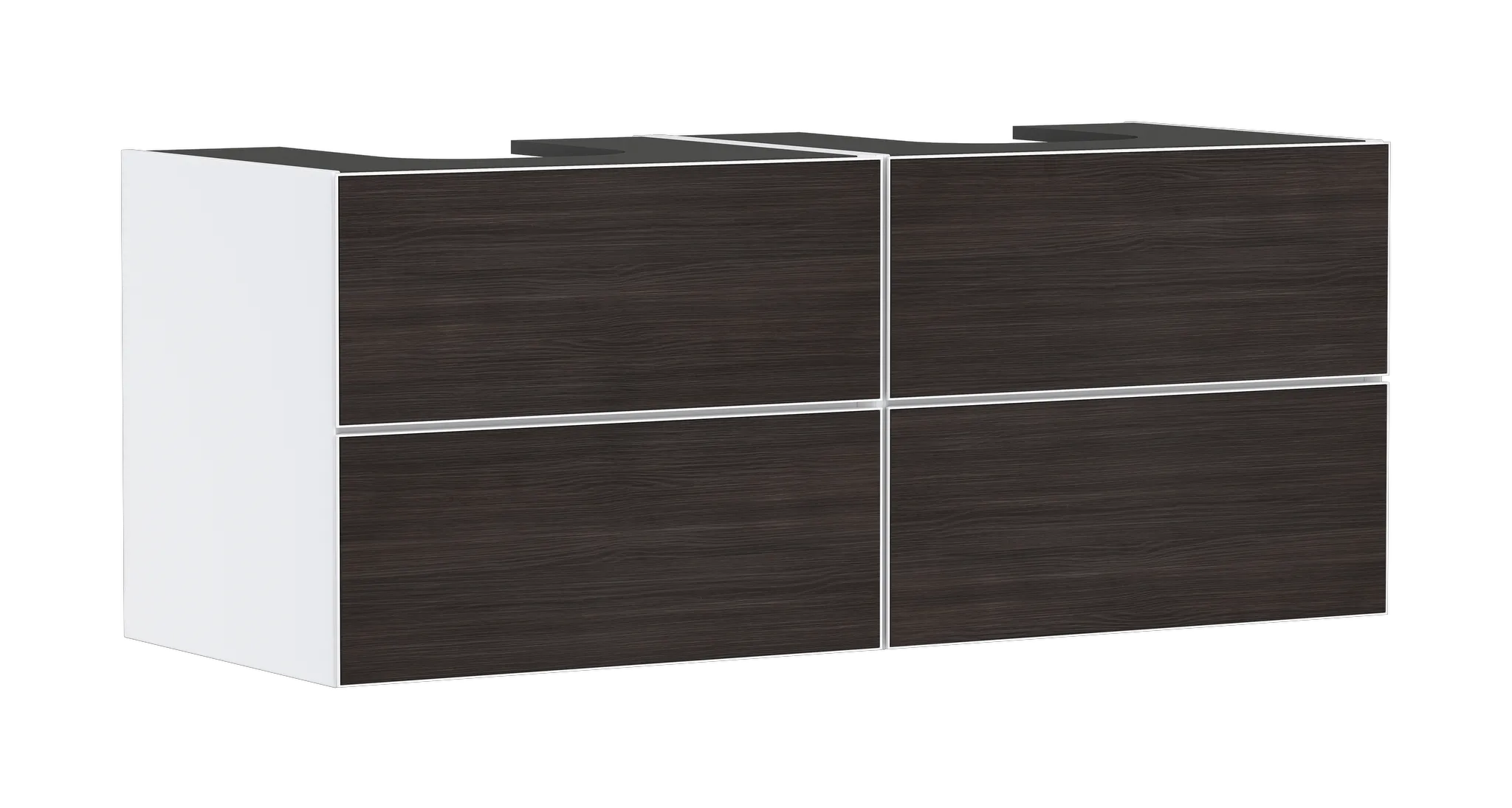 Hansgrohe Xevolos E Waschtischunterschrank Mattweiß 1370⁄550 mit 4 Schubkästen für Konsole mit 2 Ausschnitten, Oberfläche Front: Eiche Dunkel Hansgrohe Xevolos E Waschtischunterschrank Mattweiß 1370⁄550 mit 4 Schubkästen für Konsole mit 2 Ausschnitten, Oberfläche Front: Eiche Dunkel