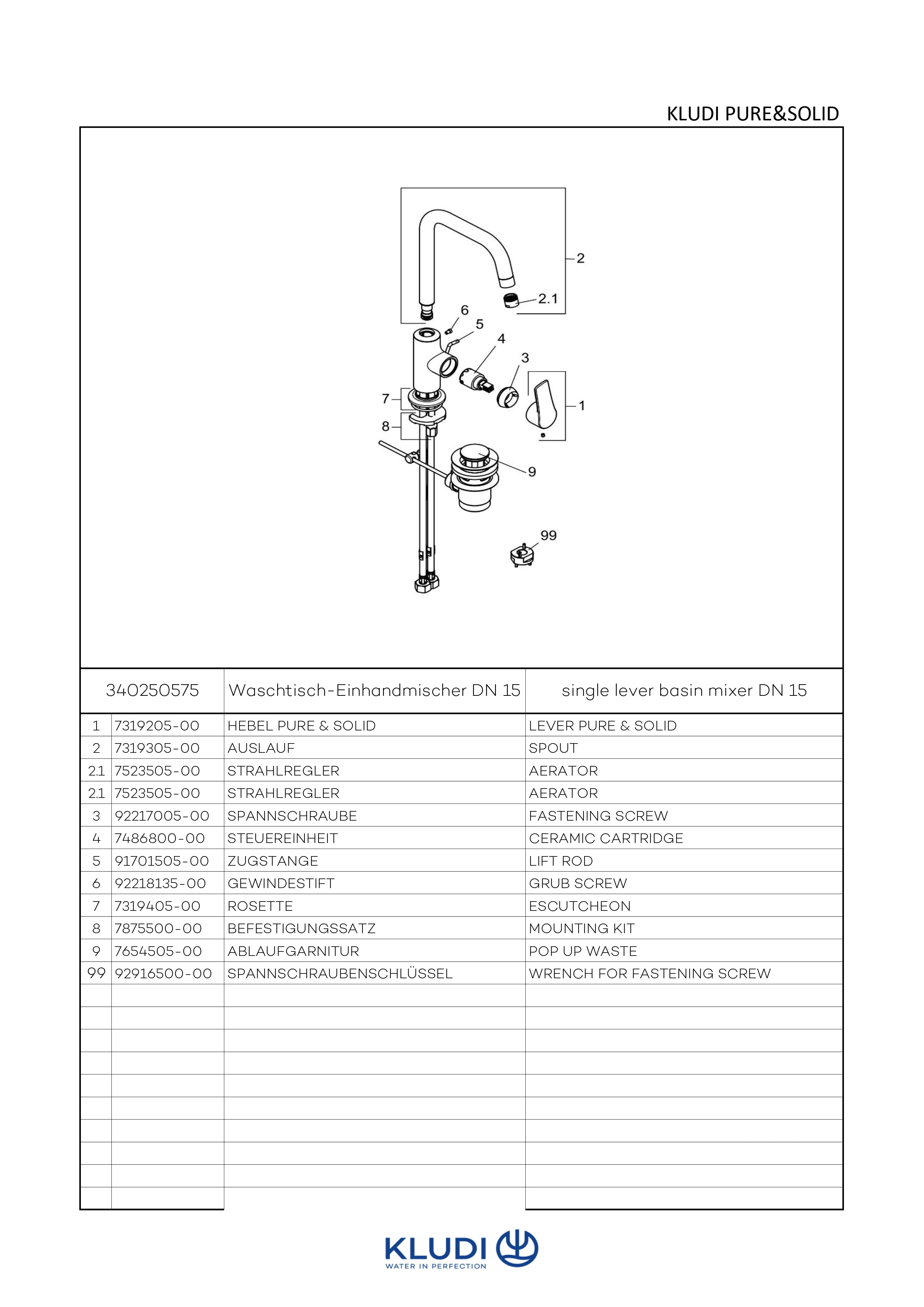 PURE & SOLID WaschtischEHM seitl. Bed. mit Metallablaufg. chrom PURE & SOLID WaschtischEHM seitl. Bed. mit Metallablaufg. chrom