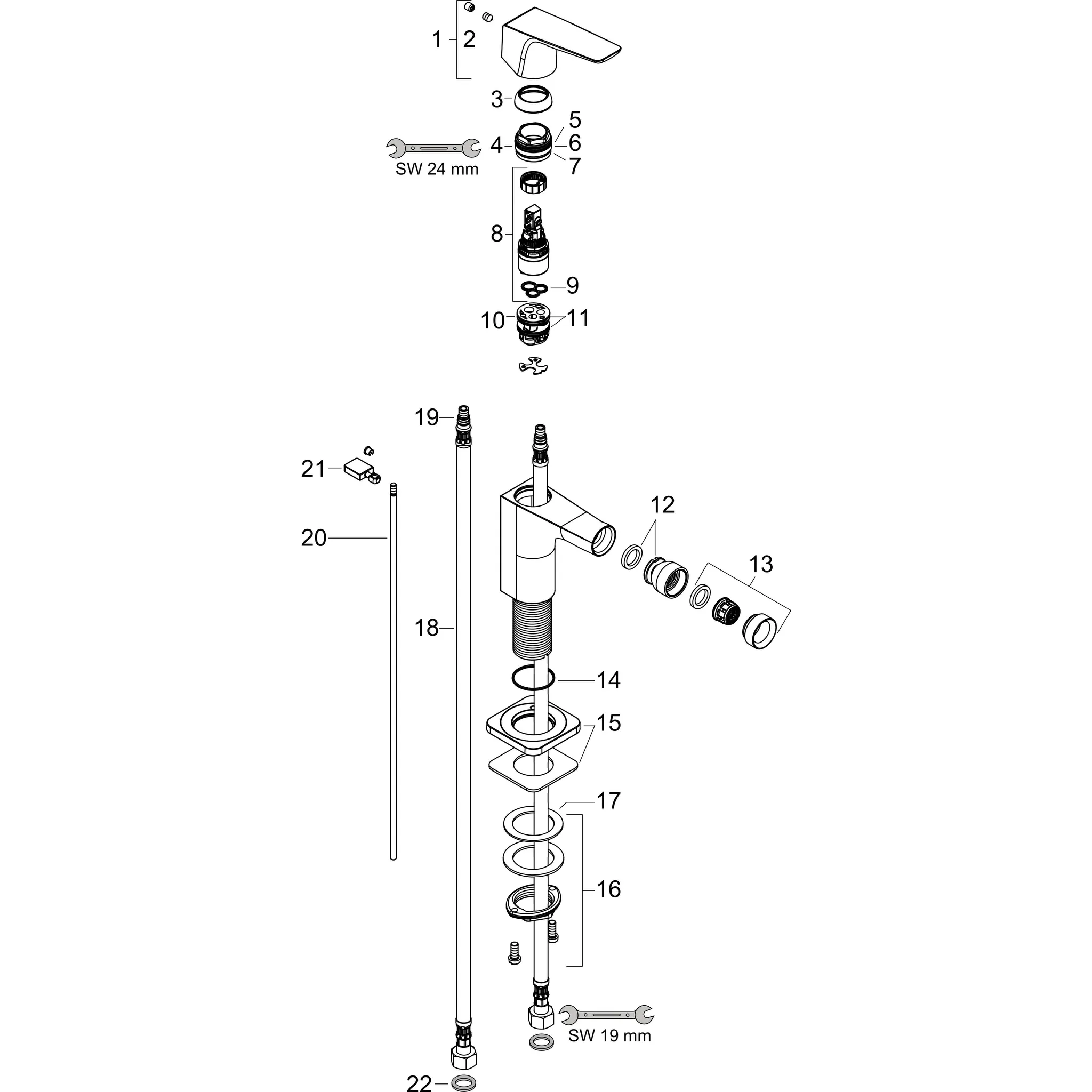 Hansgrohe AXOR Citterio E Mischer, Einhebel-Bidetmischer mit Hebelgriff und Zugstangen-Ablaufgarnitur, Chrom