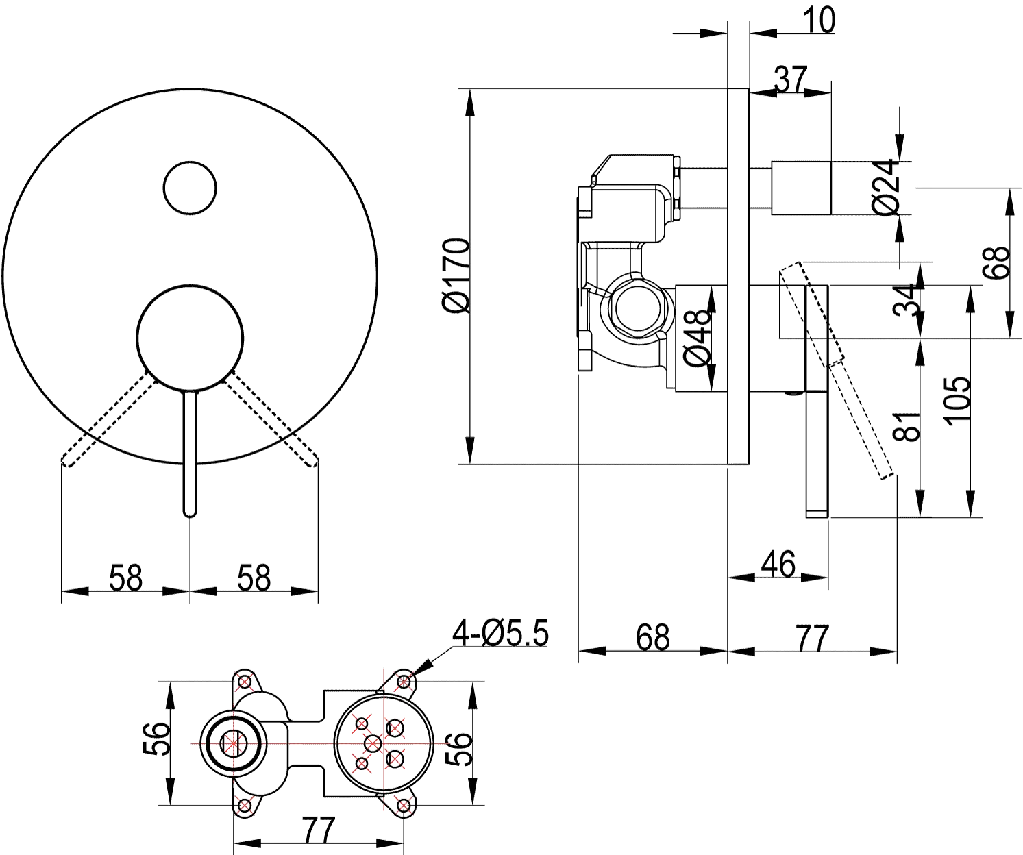 Einhand-Unterputz-Armatur „Dawn“ 4,6 cm in Matt Black Einhand-Unterputz-Armatur „Dawn“ 4,6 cm in Matt Black