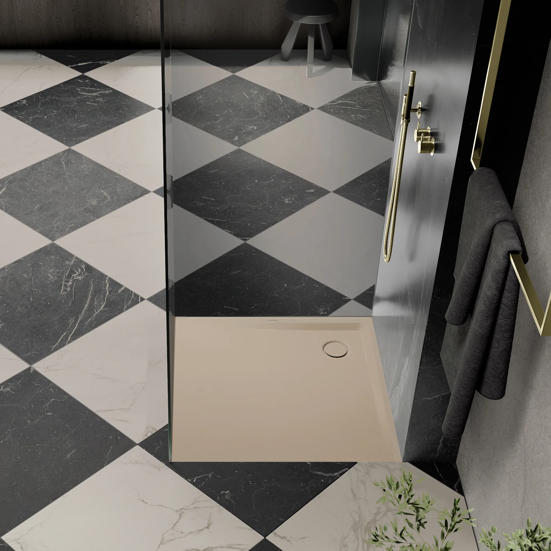 Kaldewei SUPERPLAN Duschfläche 1200x1200 mm warm beige 40 Secure Plus Eckablauf bodeneben