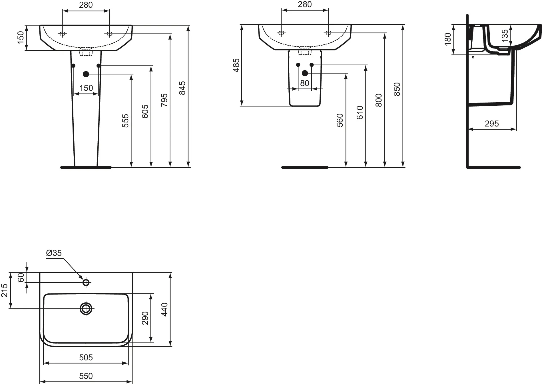 Ideal Standard Waschtisch i.life B 1 Hahnloch, weiß, 550x440x180 mm