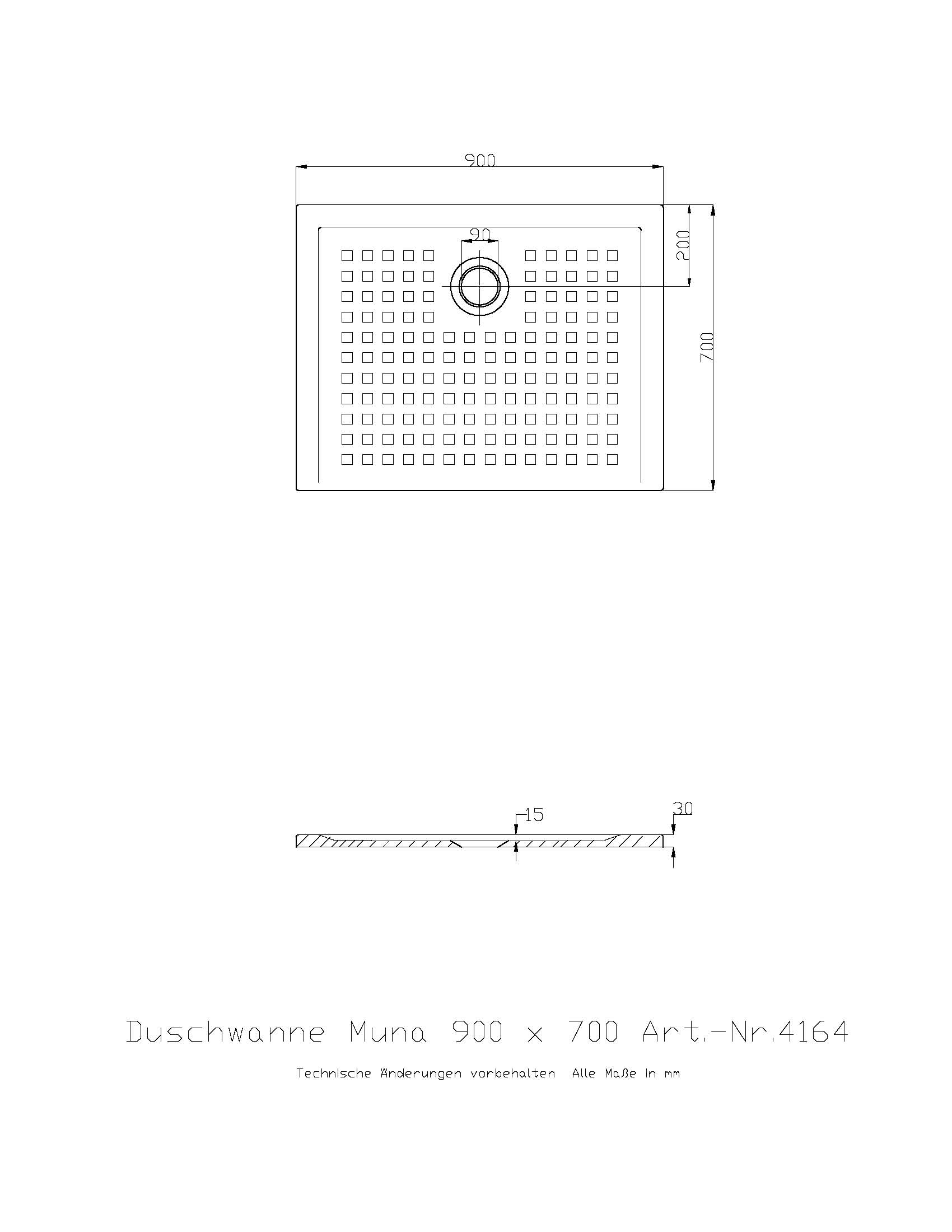 Duschwanne „Muna“ Rechteck 90 × 70 cm in Weiß