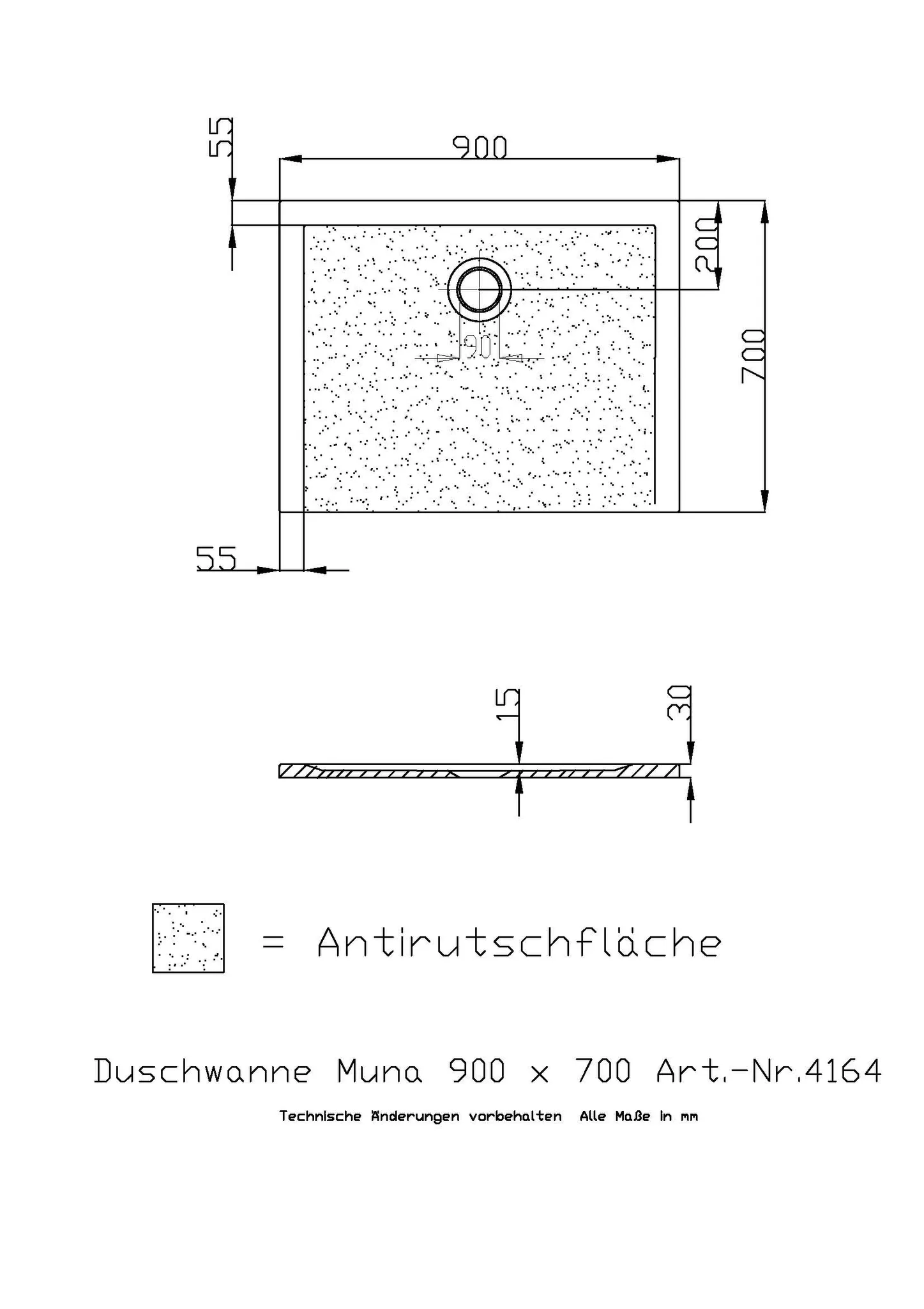 Hoesch Muna Duschwanne 900x700x30, Mineralguss Solique, Weiß Hoesch Muna Duschwanne 900x700x30, Mineralguss Solique, Weiß