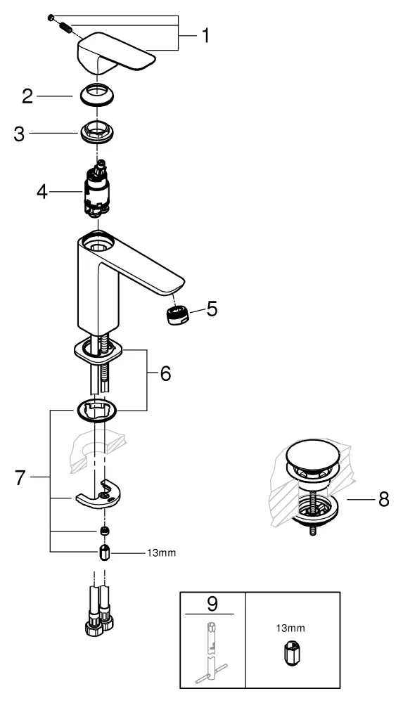 Grohe Cubeo Einhand-Waschtischbatterie M-Size, Mittelstellung kalt, chrom Grohe Cubeo Einhand-Waschtischbatterie M-Size, Mittelstellung kalt, chrom