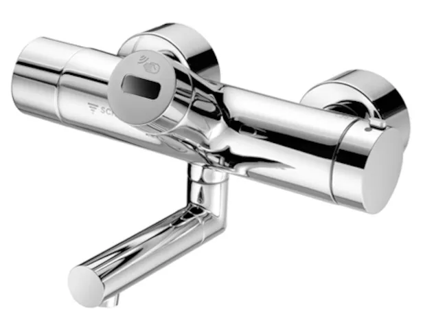 Aufputz-Waschtisch-Armatur VITUS VW-E-T, Mischwasser, Thermostat, Infrarot, 2 RFV, Batteriefach, 2x DN 15 G 1/2 AG, Ausladung bis Mitte Strahlregler: 210 mm, chrom Aufputz-Waschtisch-Armatur VITUS VW-E-T, Mischwasser, Thermostat, Infrarot, 2 RFV, Batteriefach, 2x DN 15 G 1/2 AG, Ausladung bis Mitte Strahlregler: 210 mm, chrom