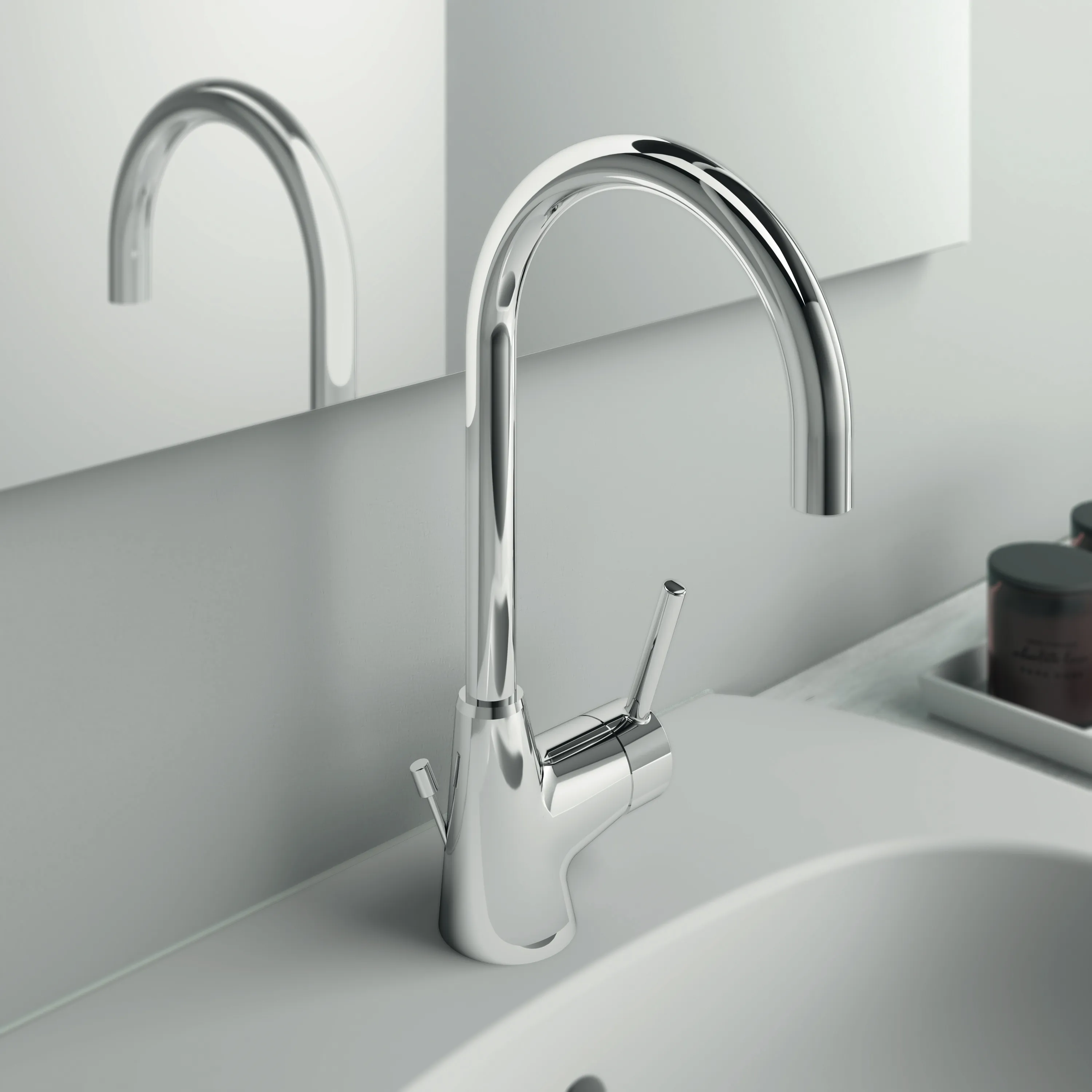 Waschtischarmatur Ceraline, mit hohem Auslauf, mit Ablaufgarnitur, Ausladung 160mm, Chrom Waschtischarmatur Ceraline, mit hohem Auslauf, mit Ablaufgarnitur, Ausladung 160mm, Chrom