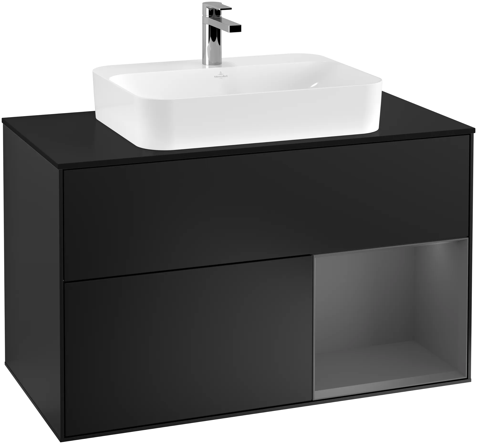 Villeroy & Boch Finion Waschbeckenunterschrank G37, 1000x603x501mm, Black Matt Lacquer / Anthracite Matt Lacquer / Glass Black Matt