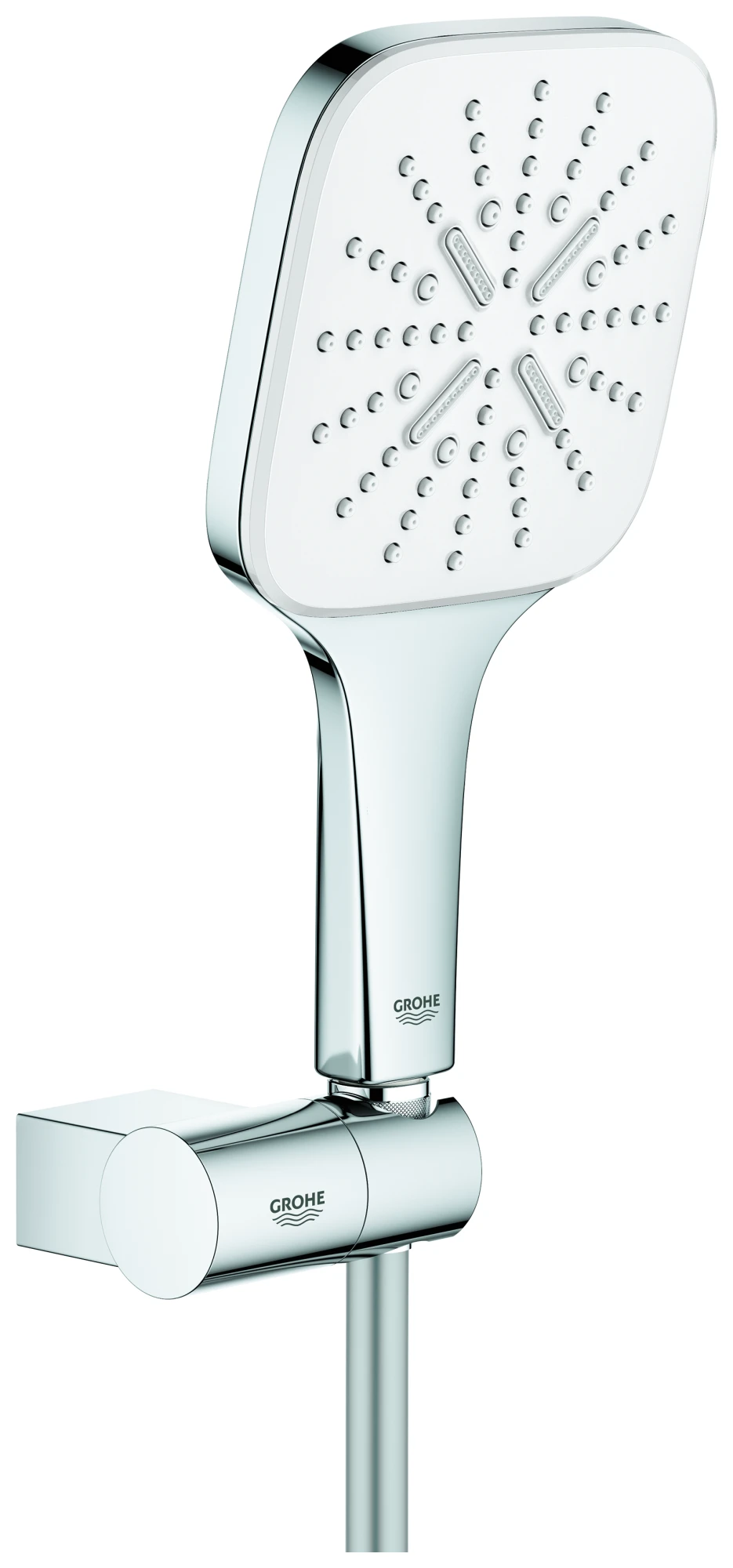 Wandhalterset Rainshower SmartActive 130 Cube 26588, 3 Strahlarten, Brauseboden moon white, Handbrausehalter, Brauseschlauch Silverflex 1500 mm, 9,5 l/min Durchflusskonstanthalter, moon white/chrom