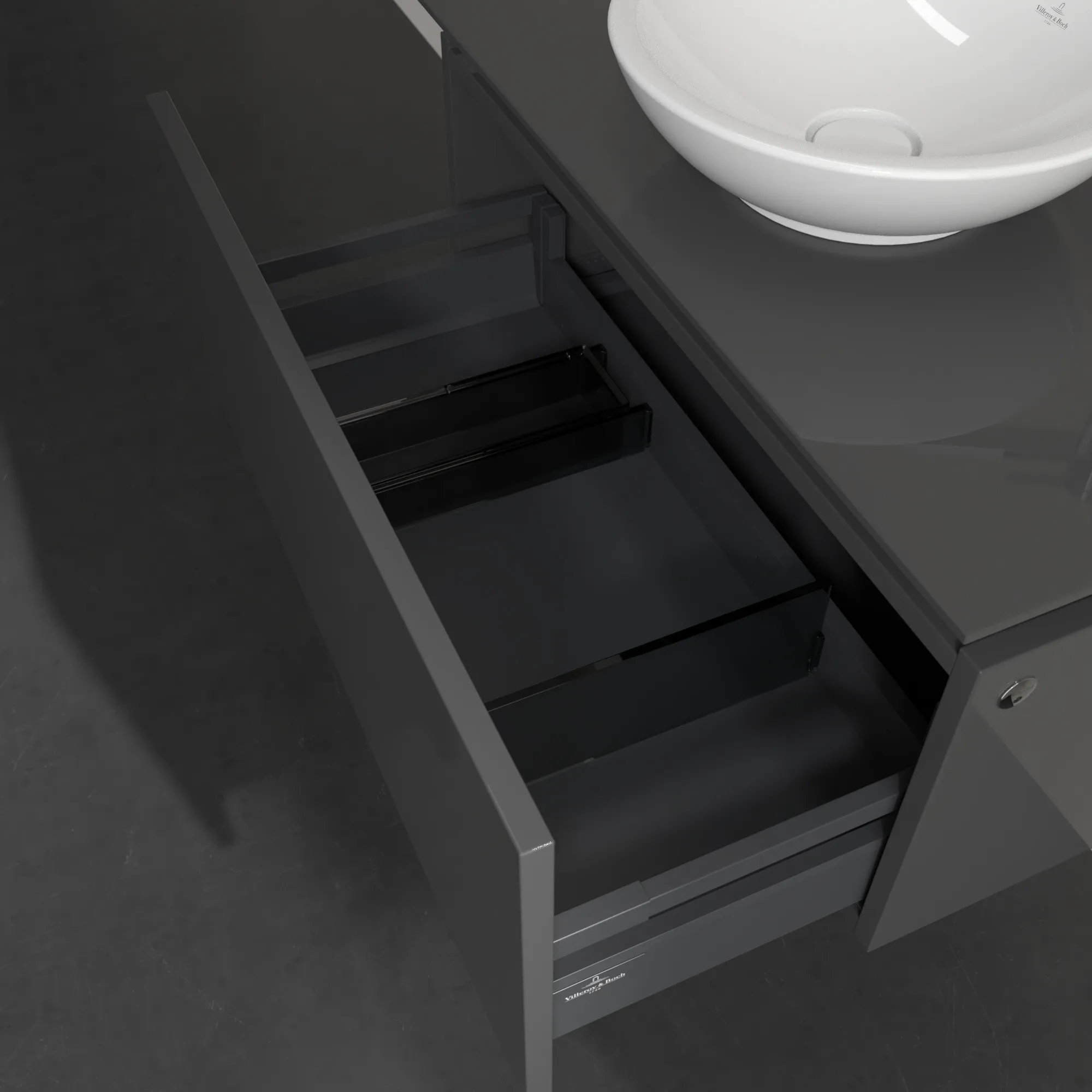 Villeroy & Boch Waschtischunterschrank „Legato“ für Schrankwaschtisch 800 × 380 × 500 mm Glossy Grey, für Becken mittig