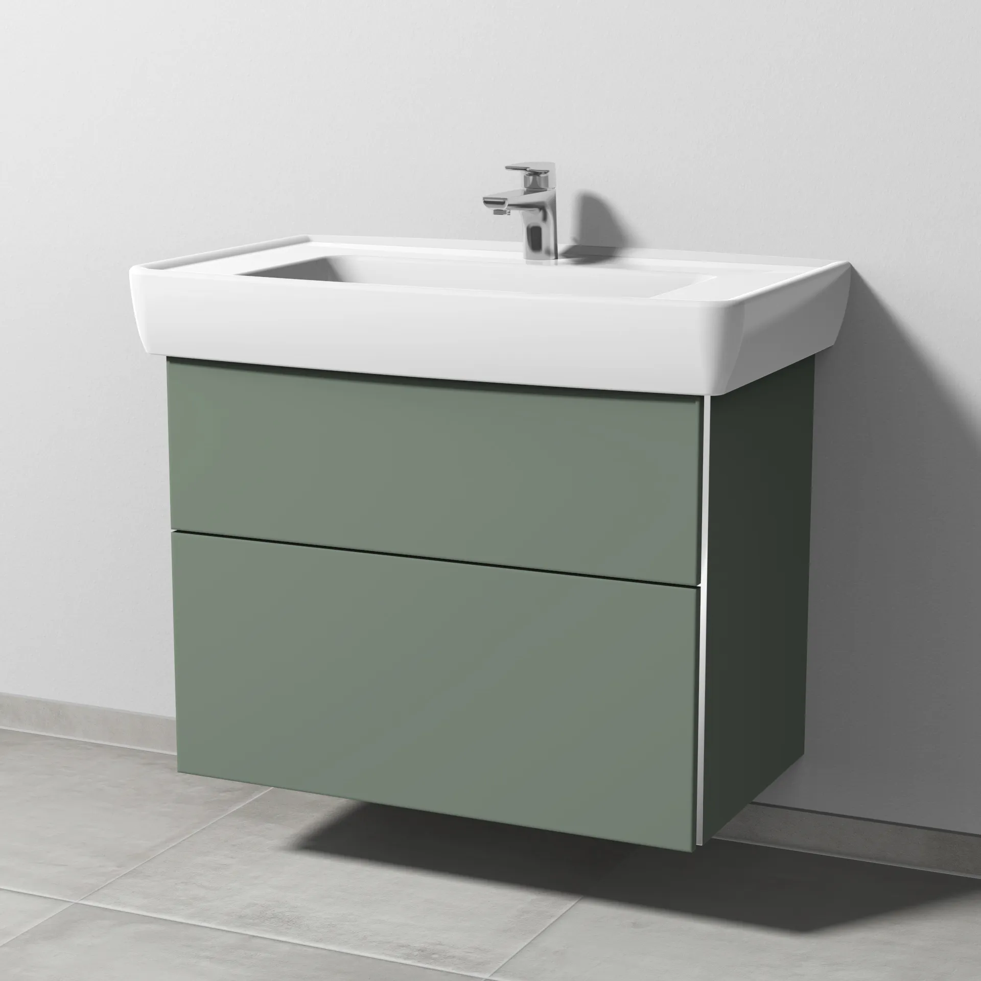 Sanipa Waschtischunterschrank „3way“ passend zu Keramik-Waschtische Pro A von Laufen 750 × 588 × 447 mm in Soft-Green
