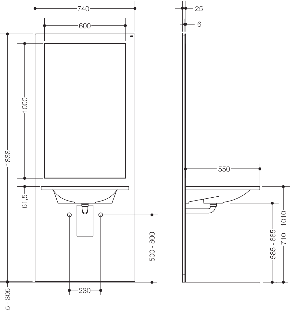 Waschtisch-Modul „S 50“ Set 74 × 183,8 cm