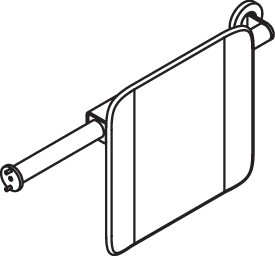 Rückenstütze, System 900, Anbindung Edst. PVD., Lehne Kst., schwarz, Achsmaß verstellbar 616-716 mm, T: 150 mm, einseitig Wandmontage mit Rosetten (links), einseitig Montage an SK-Griffen, Design (A) (rechts), in Farbe CK (messing glänzend)