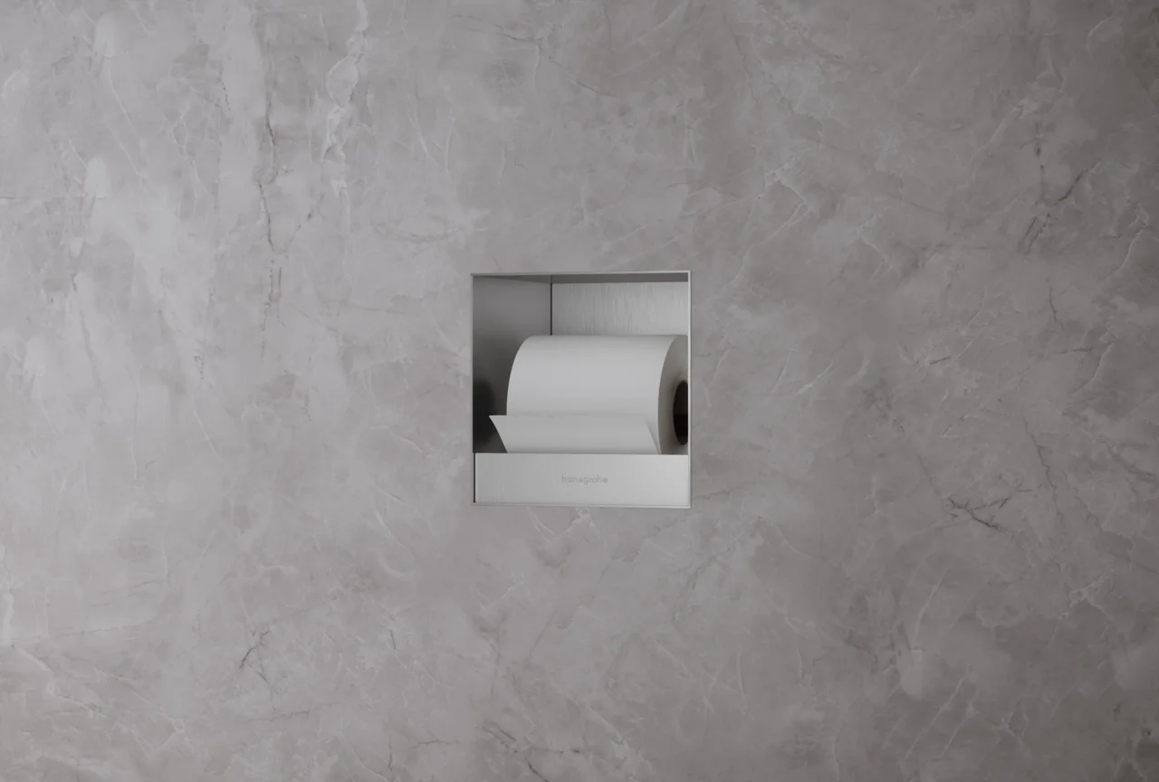 Hansgrohe XtraStoris Original Einbautoilettenpapierhalter Edelstahl gebürstet 150x150x140 mm