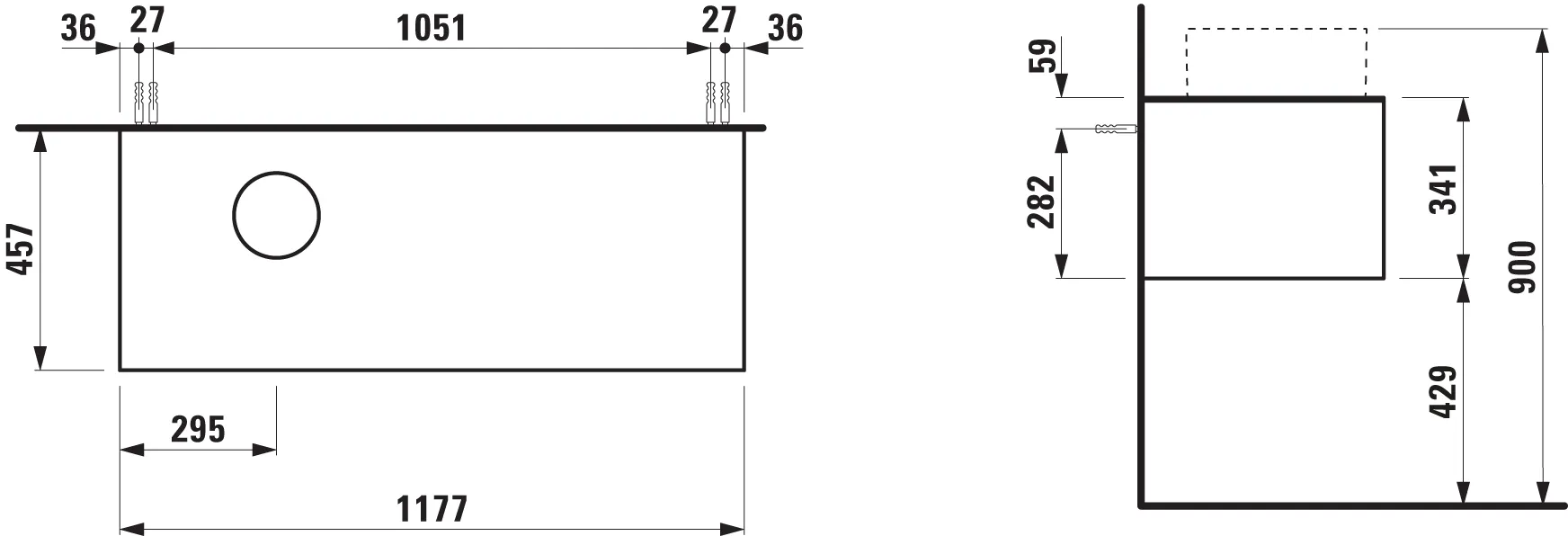 Laufen Waschtischunterbau „SONAR“ 1177 × 341 × 457 mm Gold, ohne Hahnlochbohrung, links