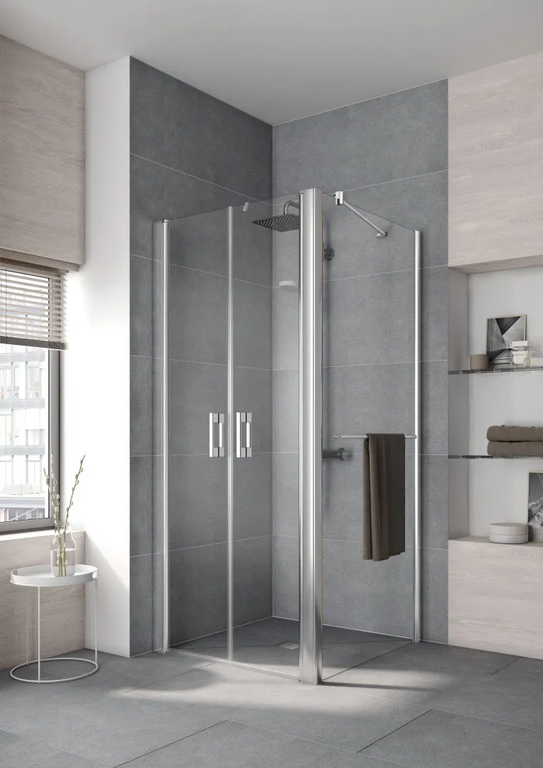 Kermi Duschdesign Pendeltür für Nische und Ecke „PEGA“ für Ecke / Nische Glas Klar, Profile Silber Hochglanz, BV: 1150 - 1200 mm GAK: 1150 - 1175 mm WE: 1150 - 1200 mm H: 2000 mm