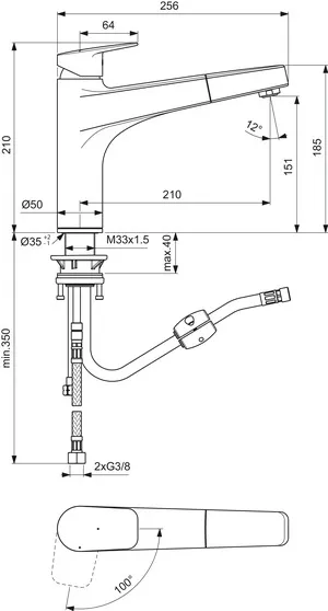 Küchenarmatur Ceraplan mit hohem Auslauf Ausladung 210mm 1-Funktions-Handbrause BlueStart Chrom