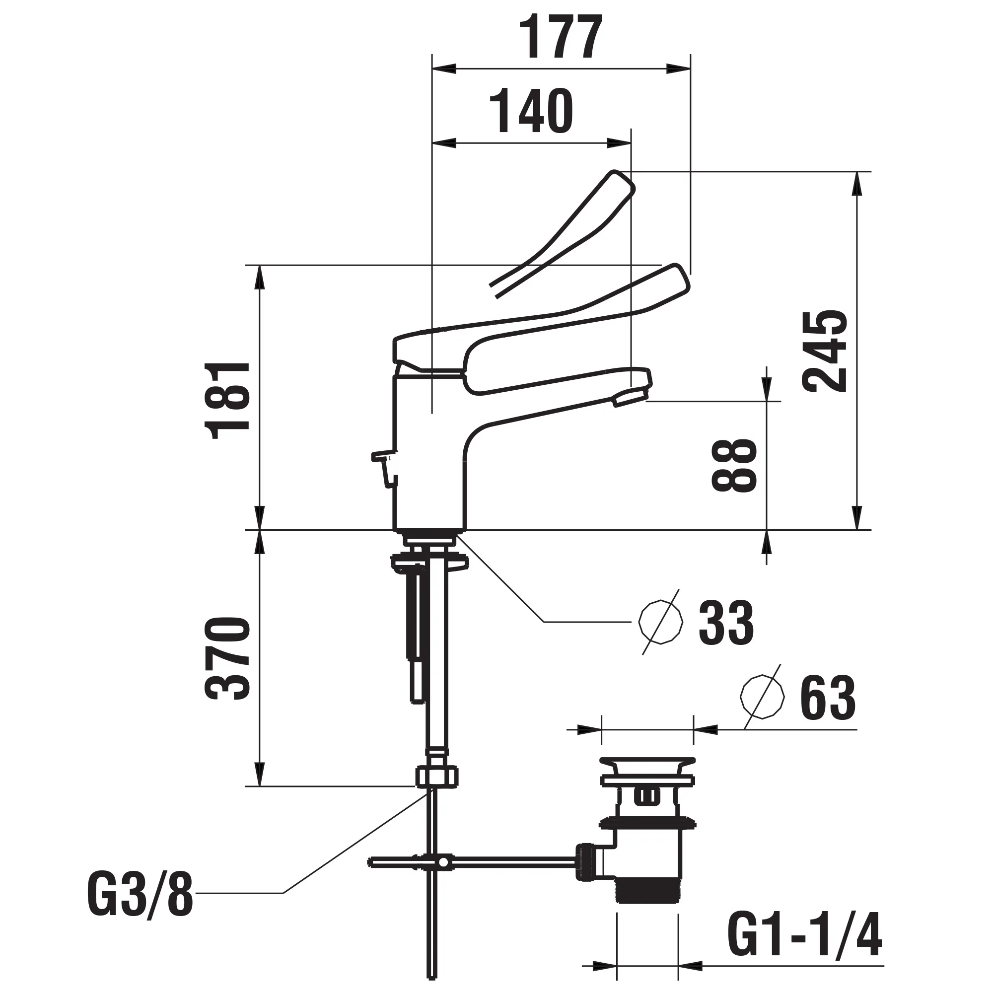 Einhebel-Waschtischmischer Citypro Liberty Ausladung 140 mm Festauslauf Temperaturlimitierung Mengenlimitierung Patrone mit fixen Limitierungen Mischdüse M24x1 PCA Laminar mit Ablaufventil Durchfluss/Geräuschgruppe: 5.7 l/min (3 bar) / I/ chrom