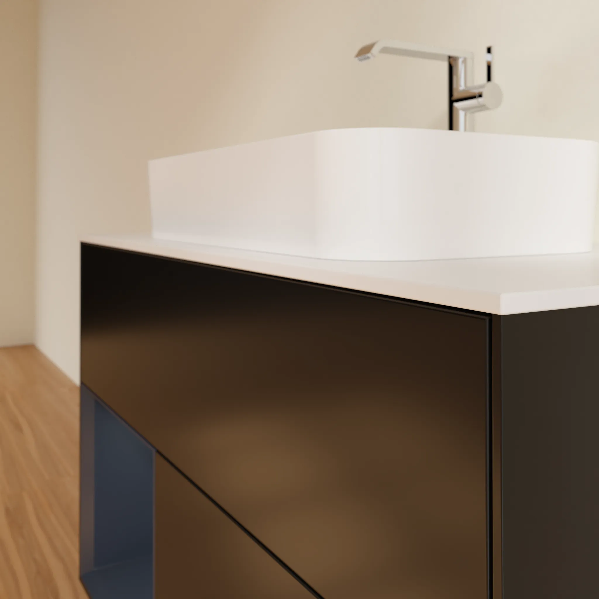 Villeroy & Boch Waschbeckenunterschrank Finion F24, 1000x603x501 mm, Black Matt Lacquer / Midnight Blue Matt Lacquer, mit Beleuchtung und Push-to-open Funktion