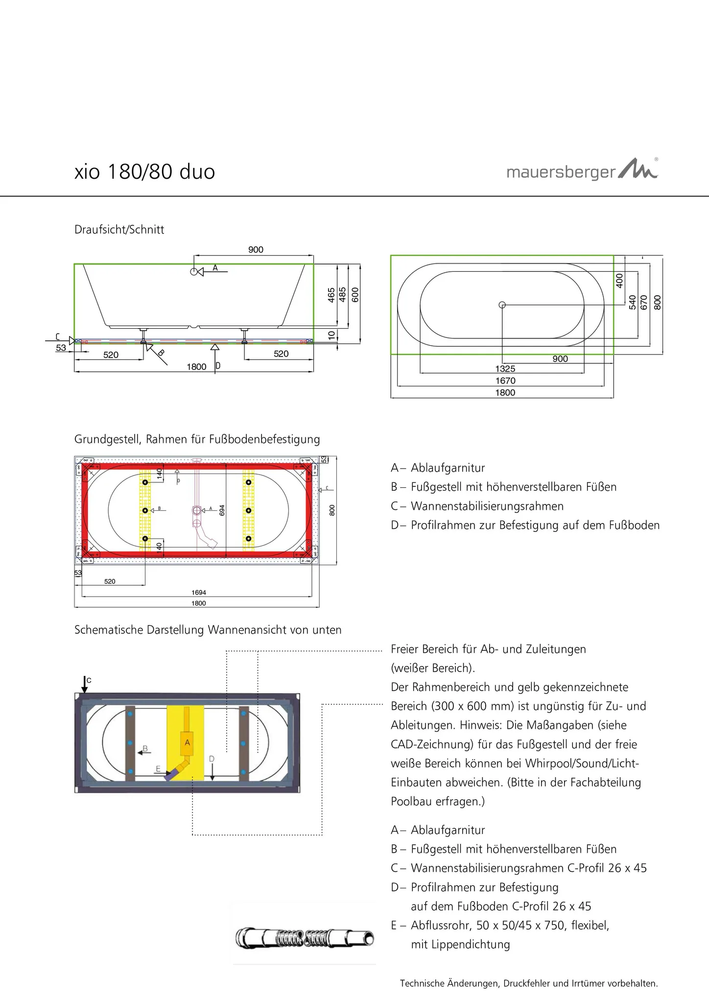 Mauersberger Badewanne „xio duo“ 1800 × 800 mm in Weiß