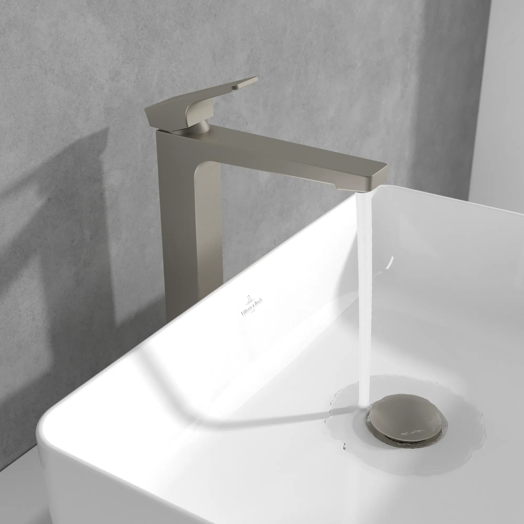 Villeroy & Boch Architectura Square Einhebel-Waschtischarmatur erhöhter Montage, Brushed Nickel Matt, 306 mm Höhe, 50 x 211 mm Maße Villeroy & Boch Architectura Square Einhebel-Waschtischarmatur erhöhter Montage, Brushed Nickel Matt, 306 mm Höhe, 50 x 211 mm Maße