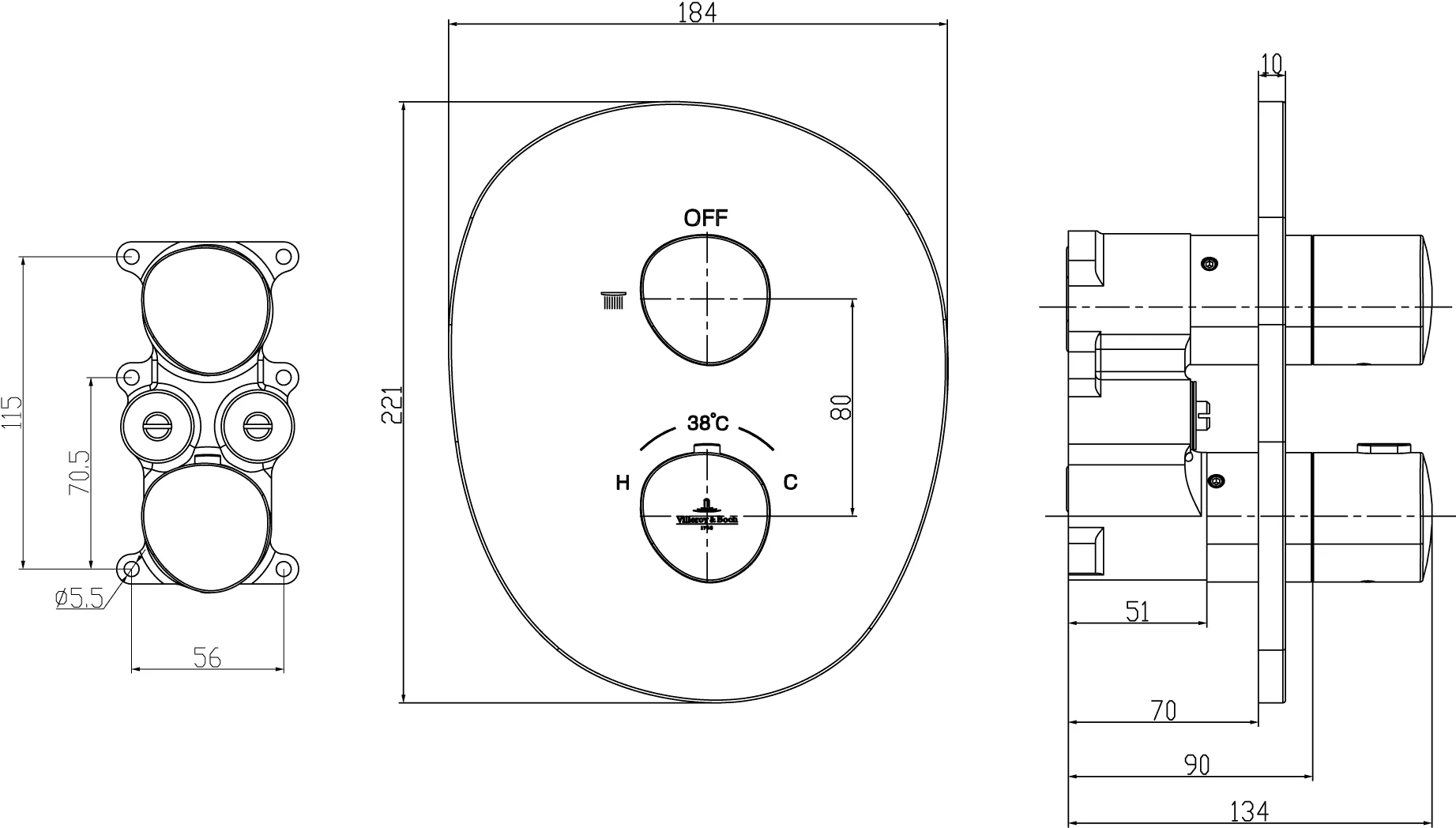 Villeroy & Boch Antao Unterputz-Thermostat Chrom