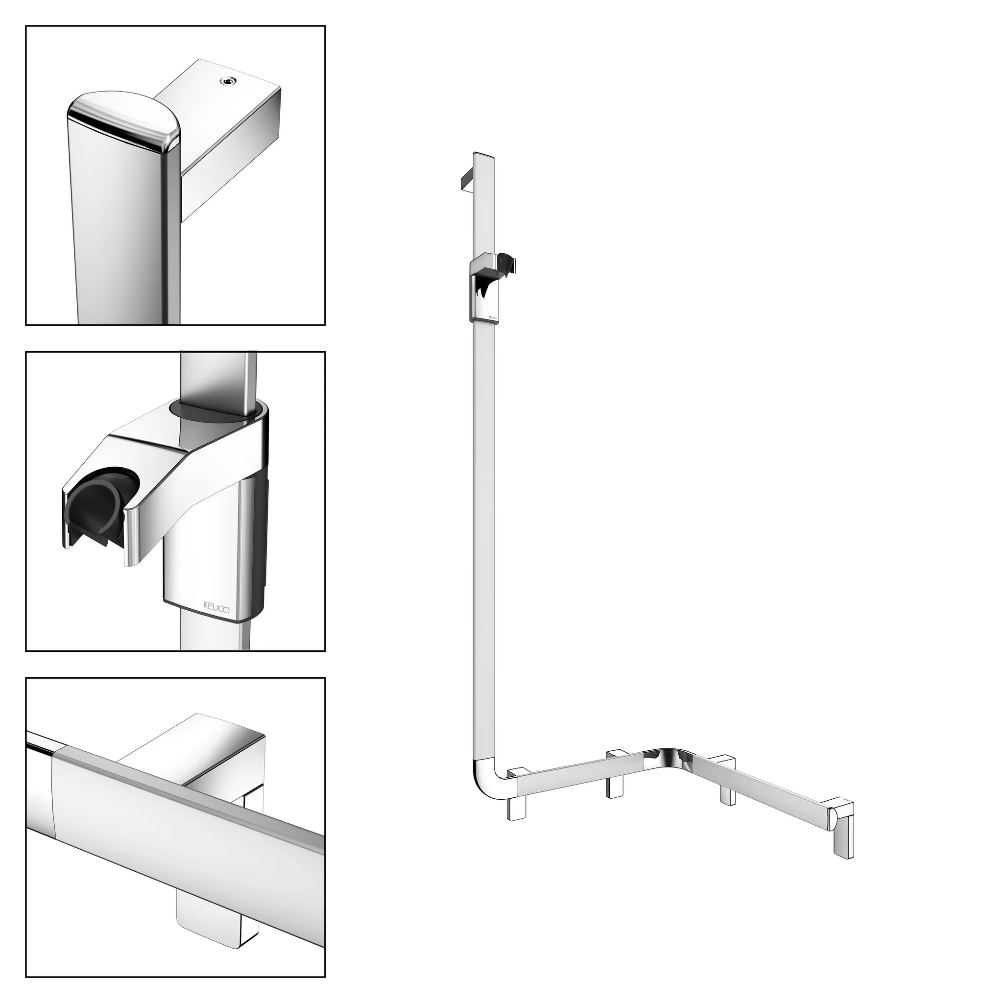 KEUCO AXESS Duschhandlauf mit Brausestange links 600/600/1300 mm silber-eloxiert
