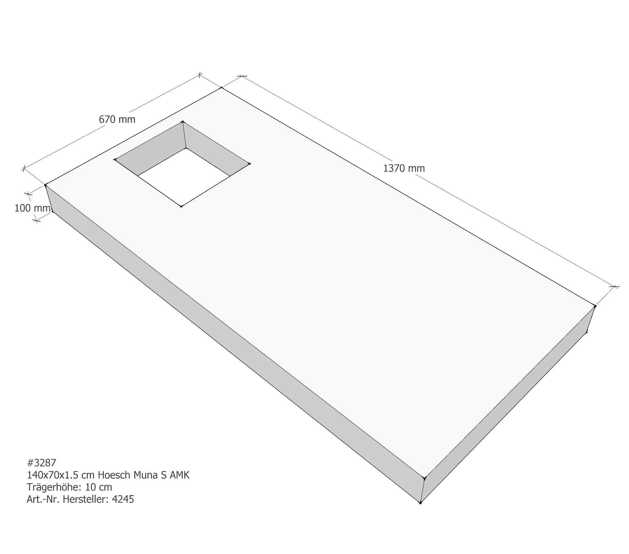 Duschwannenträger passend für Hoesch Muna S 140 × 70 × 1,5 cm
