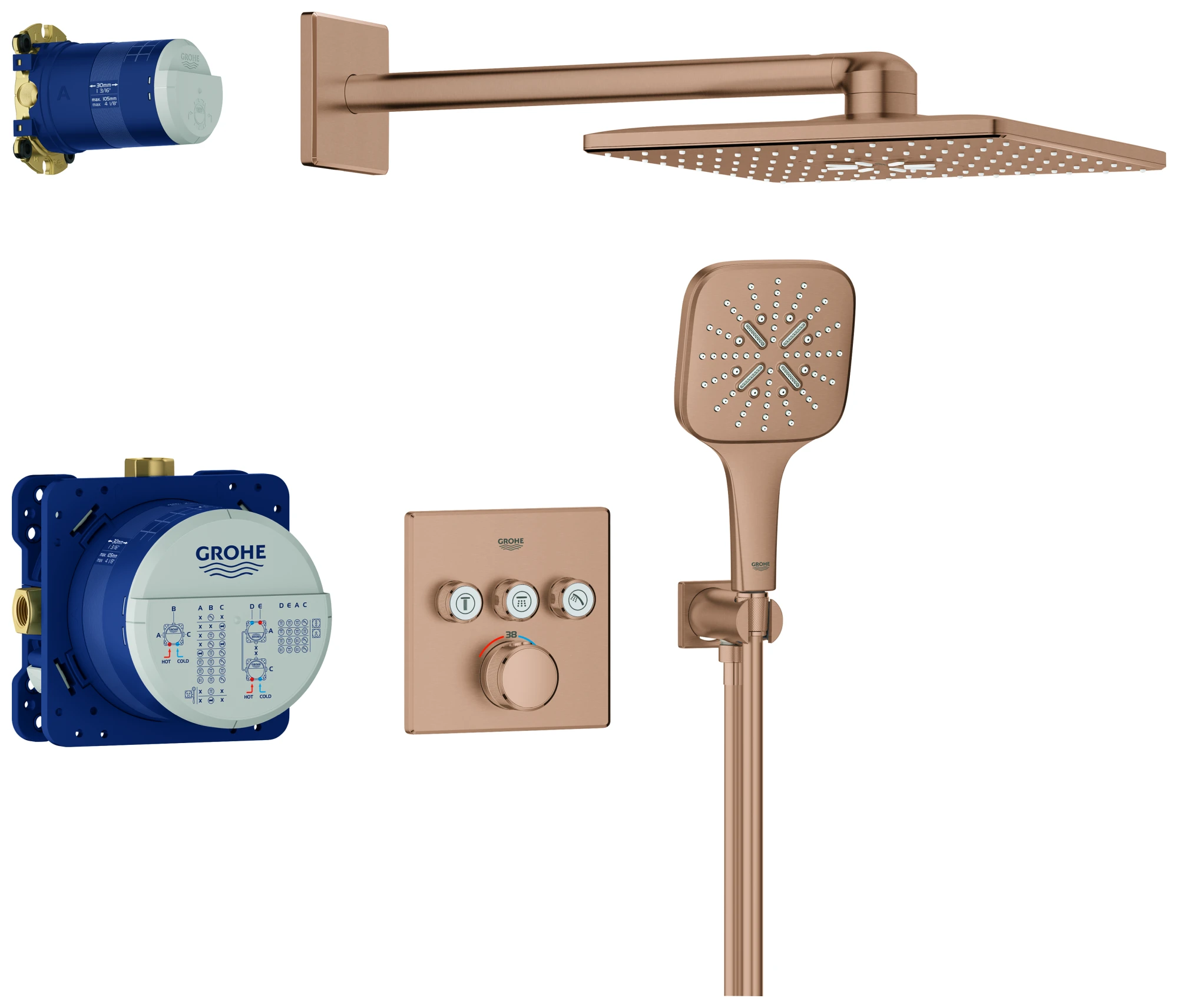 Grohe Unterputz-Armatur eckige Form „Grohtherm“ SmartControl Ausladung 400 mm in warm sunset (gebürstet)