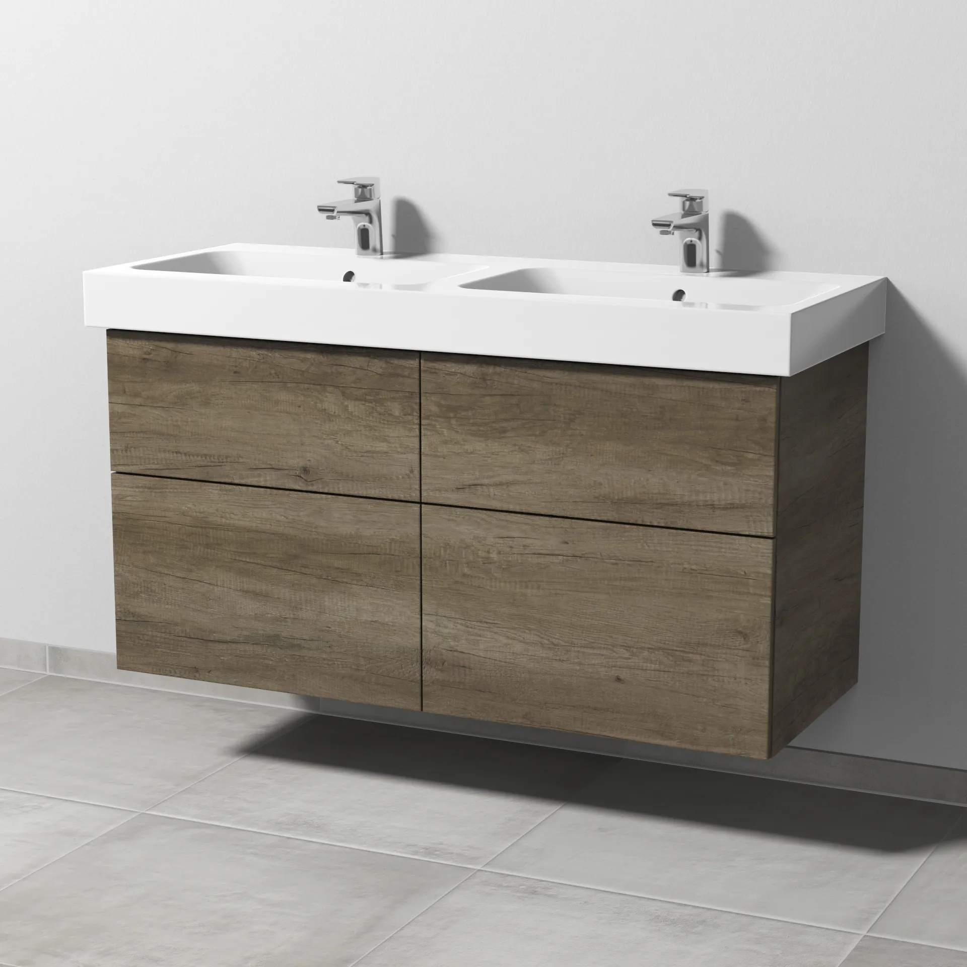 Sanipa Waschtischunterschrank „3way“ passend zu Keramik-Waschtische iCon von Geberit 1150 × 593 × 462 mm in Eiche Nebraska, mit Hahnlochbohrung,