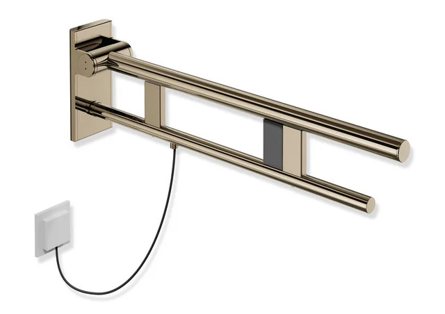 HEWI Stützklappgriff Duo, System 900, Design A, Edelstahl PVD bronze glänzend, Ausladung 700 mm, rechts, mit Spülauslösung HEWI Stützklappgriff Duo, System 900, Design A, Edelstahl PVD bronze glänzend, Ausladung 700 mm, rechts, mit Spülauslösung