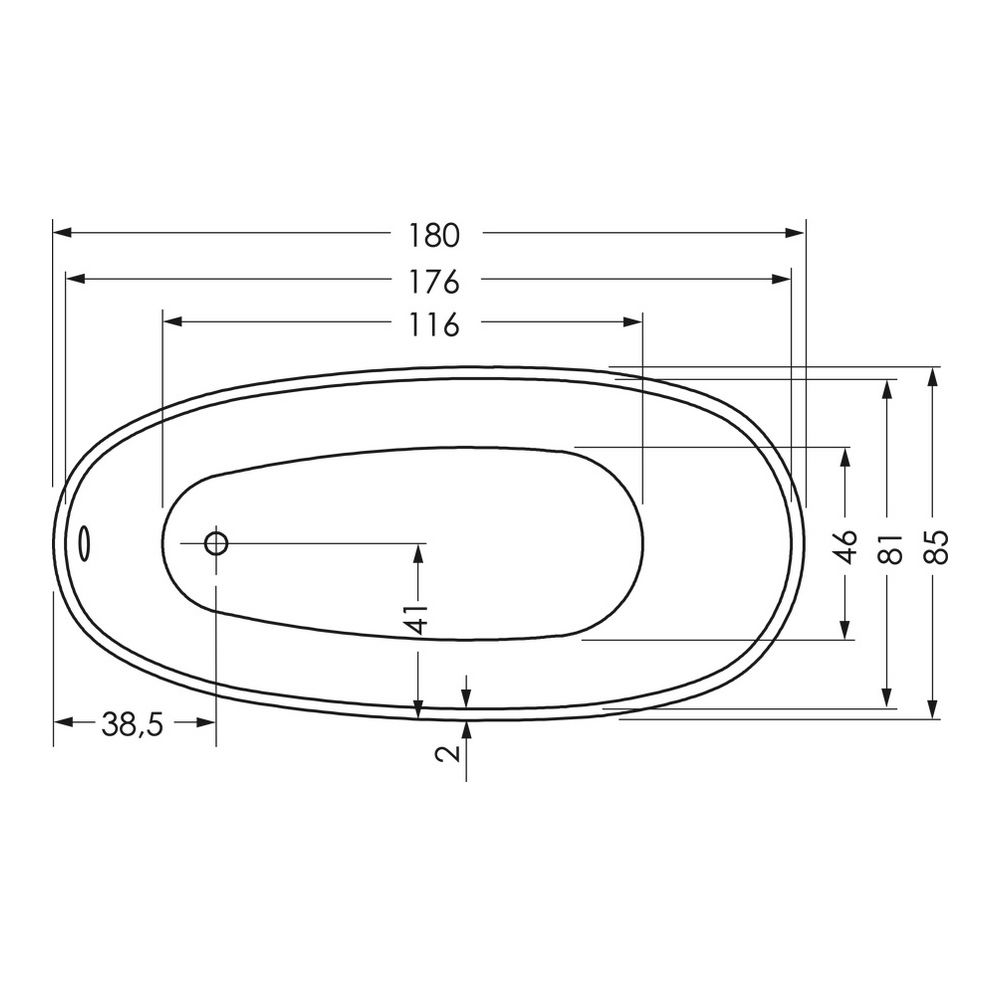 repaBAD Badewanne „Ferrara Mono“ freistehend oval 180 × 85 cm, Fußablauf in Weiß