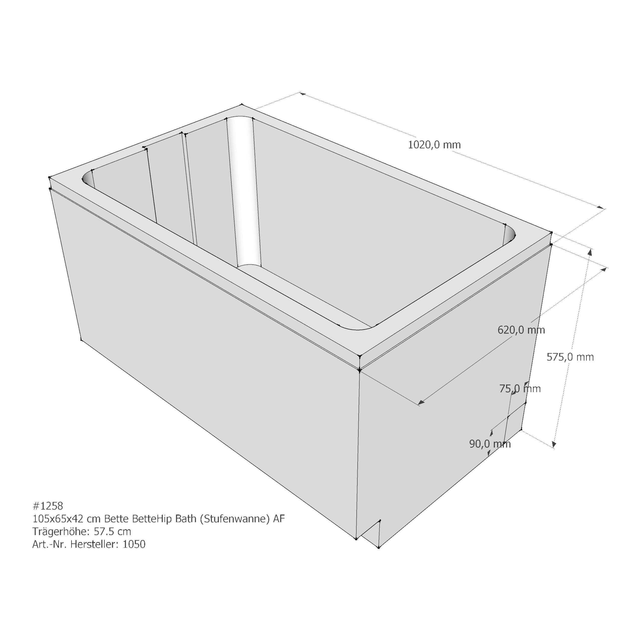 Badewannenträger für Bette BetteStep (Stufenwanne) 105 × 65 × 42 cm