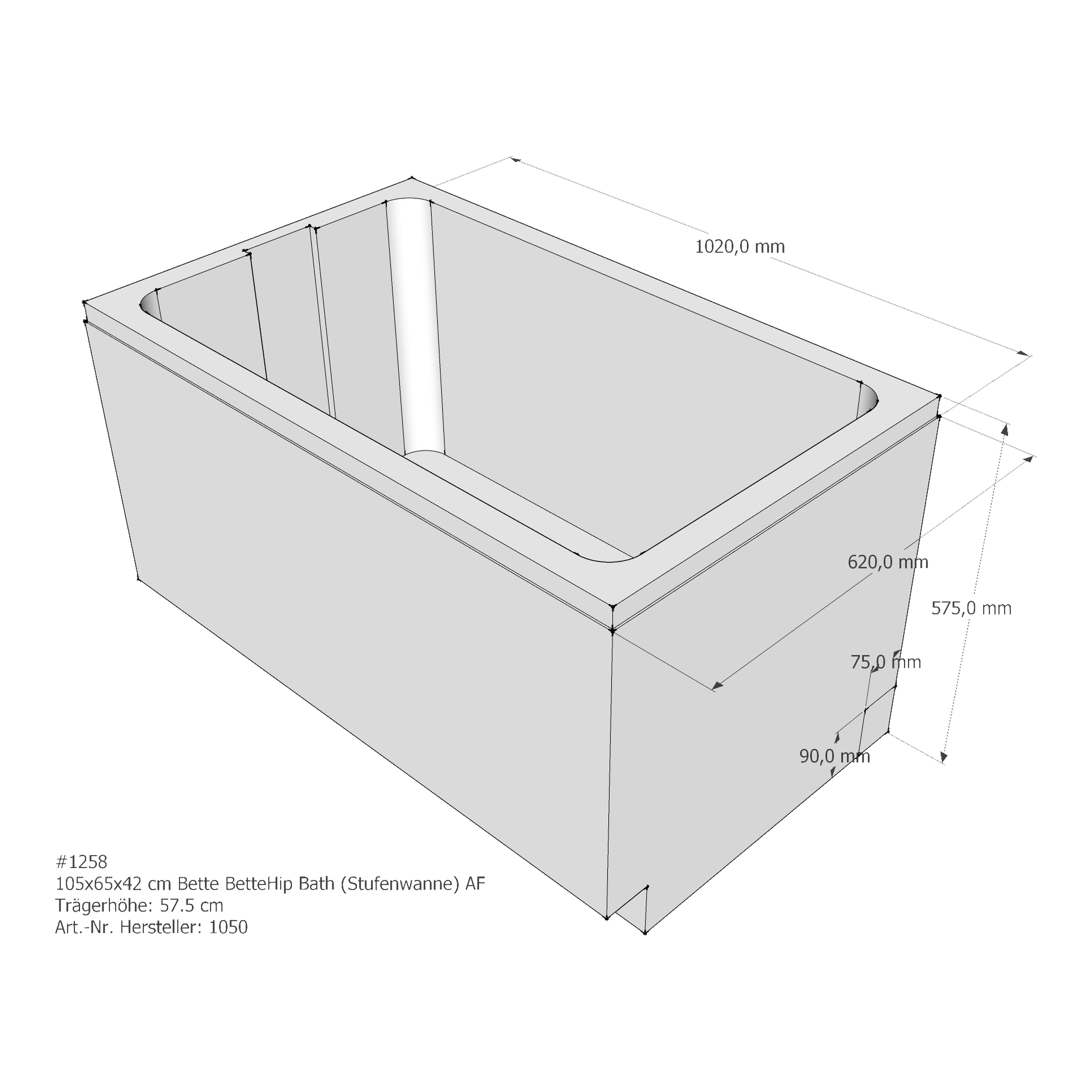 Badewannenträger für Bette Step (Stufenwanne) 105 × 65 × 42 cm Breite: 65 cm / Länge: 105 cm Badewannenträger für Bette Step (Stufenwanne) 105 × 65 × 42 cm Breite: 65 cm / Länge: 105 cm