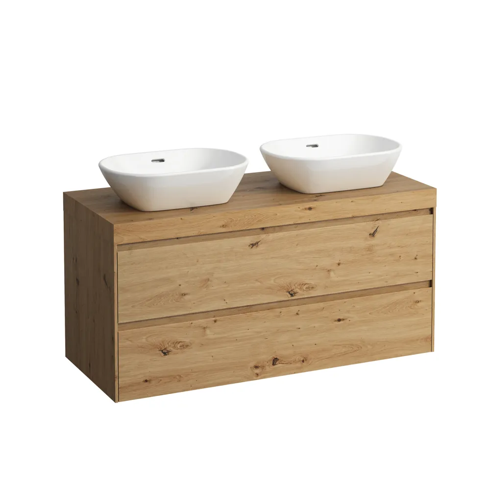 Laufen Waschtischunterbau + -platte LANI Wildeiche, 495x1185x580 mm, 2 Schubladen mit Vollauszug und Soft-Close