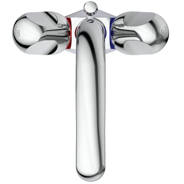 Zweigriff-Waschtischarmatur Alpha, mit Ablaufgarnitur, Ausladung 120mm, Auslaufhöhe 120mm, Chrom Zweigriff-Waschtischarmatur Alpha, mit Ablaufgarnitur, Ausladung 120mm, Auslaufhöhe 120mm, Chrom