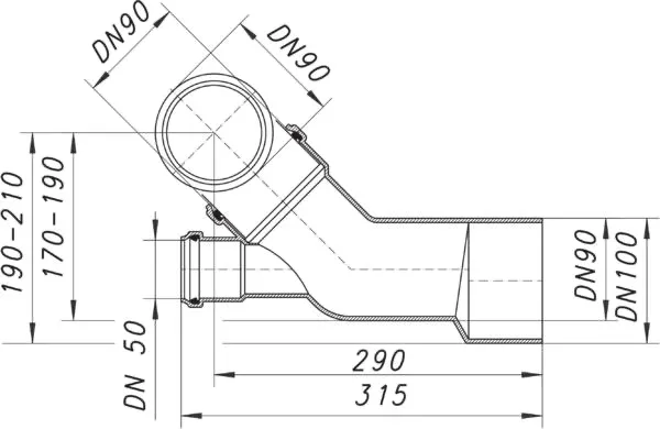 Wand-WC-Anschluss 89, DN 90/DN 50/DN 100