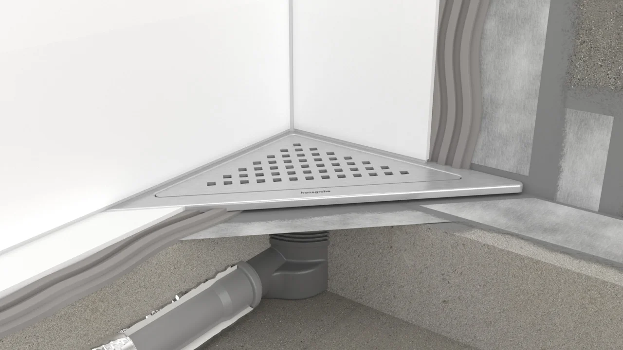 Hansgrohe RainDrain Corner Komplettset Punktablauf 240x240 mm Edelstahl V2A - rahmenloses Design, höhenverstellbar, bis zu 45 l/min Ablaufleistung