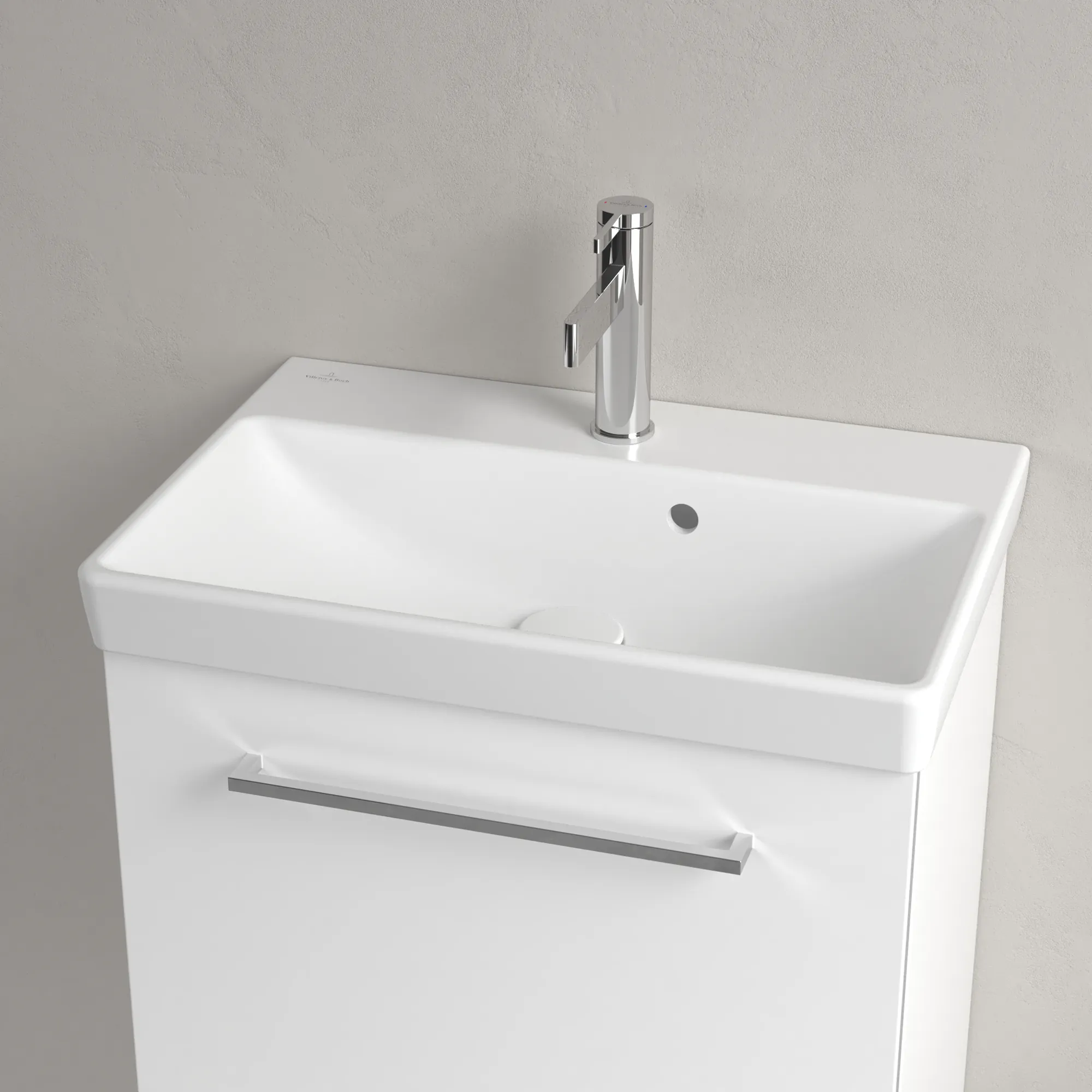 Villeroy & Boch Avento Waschbecken Compact, 550x370x180 mm, Stone White CeramicPlus, Rechteck, glänzend, mit Überlauf, 1-Loch Armatur