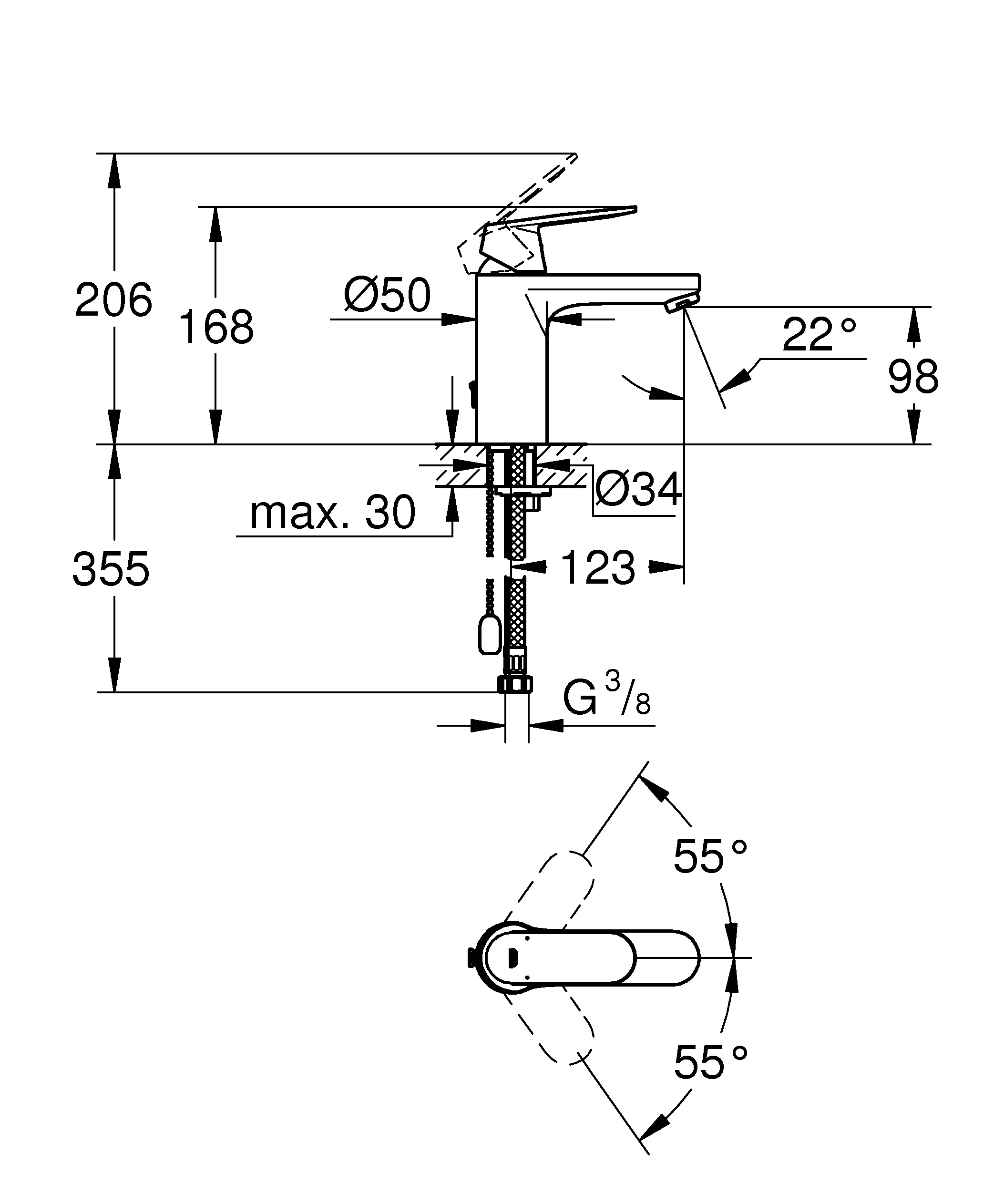 Einhand-Waschtischbatterie Eurosmart Cosmopolitan 23326, M-Size, Einlochmontage, versenkbare Kette, chrom