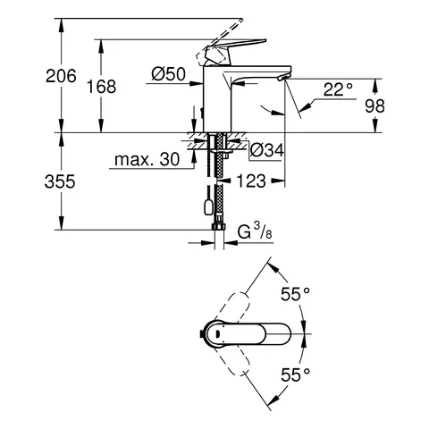 Einhand-Waschtischbatterie Eurosmart Cosmopolitan 23326, M-Size, Einlochmontage, versenkbare Kette, chrom Einhand-Waschtischbatterie Eurosmart Cosmopolitan 23326, M-Size, Einlochmontage, versenkbare Kette, chrom