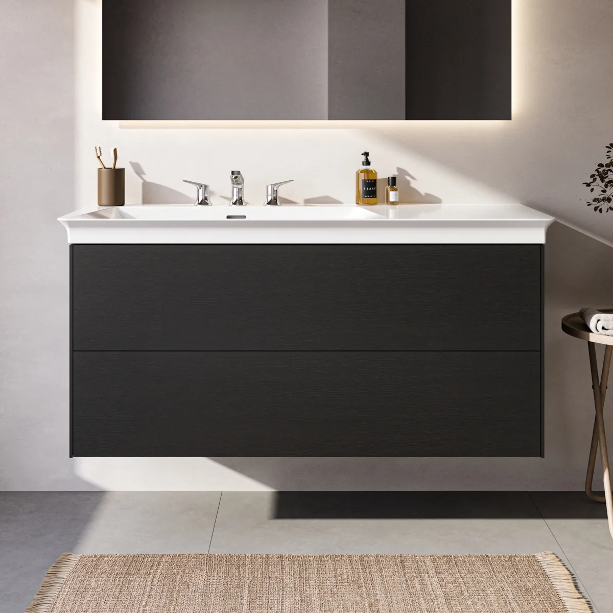 Ideal Standard Waschtischunterschrank „Conca“ 120 × 54,8 × 50,5 cm Eiche geflammt Furnier Ideal Standard Waschtischunterschrank „Conca“ 120 × 54,8 × 50,5 cm Eiche geflammt Furnier