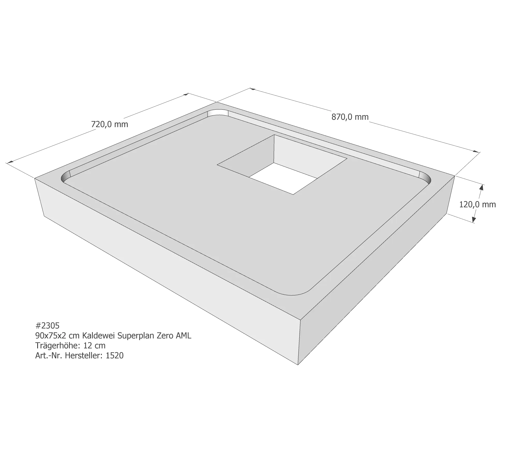 Duschwannenträger für Kaldewei Superplan Zero 90 × 75 × 2 cm Breite: 75 cm / Länge: 90 cm