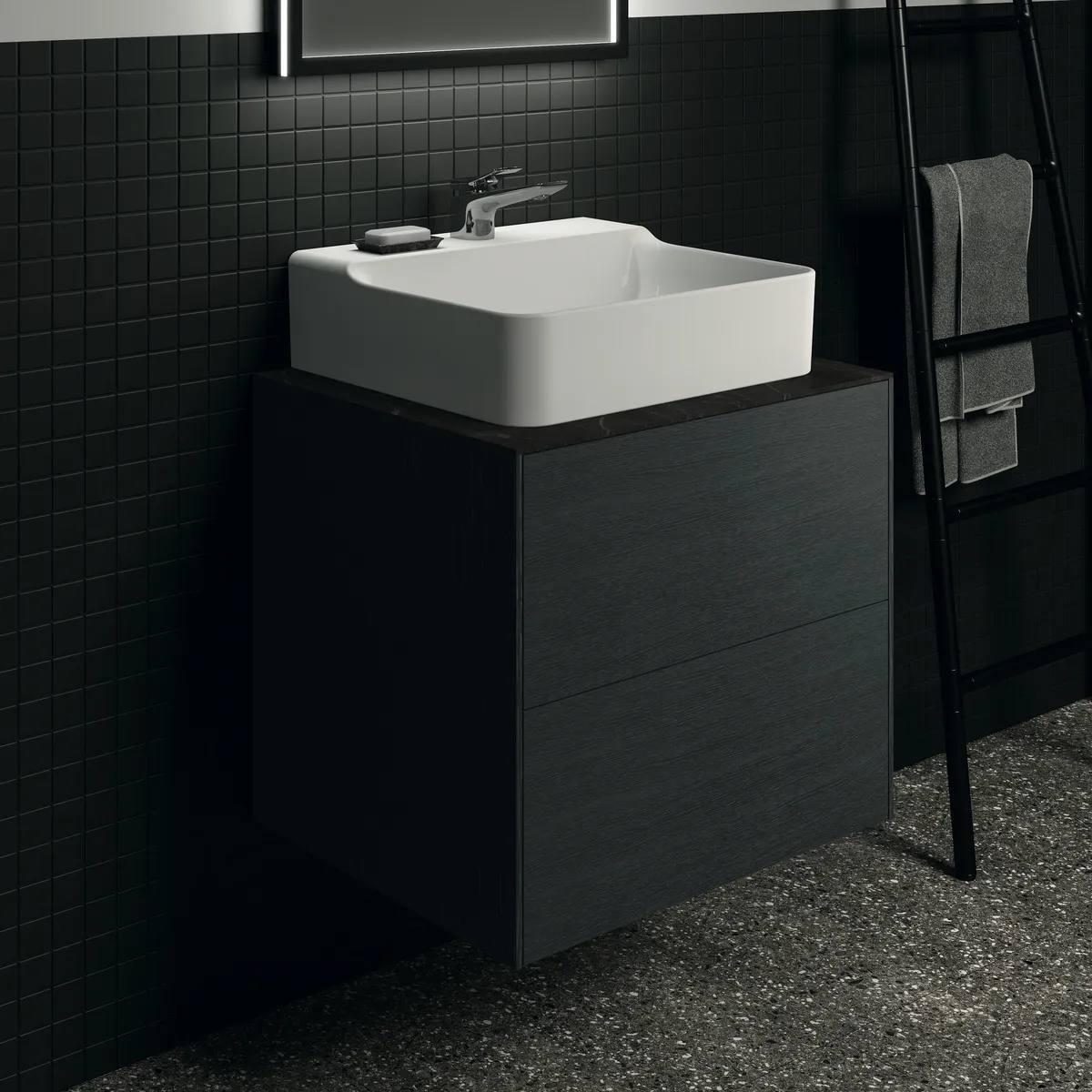 Waschtischplatte Conca, aus Keramik, 602x505x6mm, Marmor Noir Desir Waschtischplatte Conca, aus Keramik, 602x505x6mm, Marmor Noir Desir