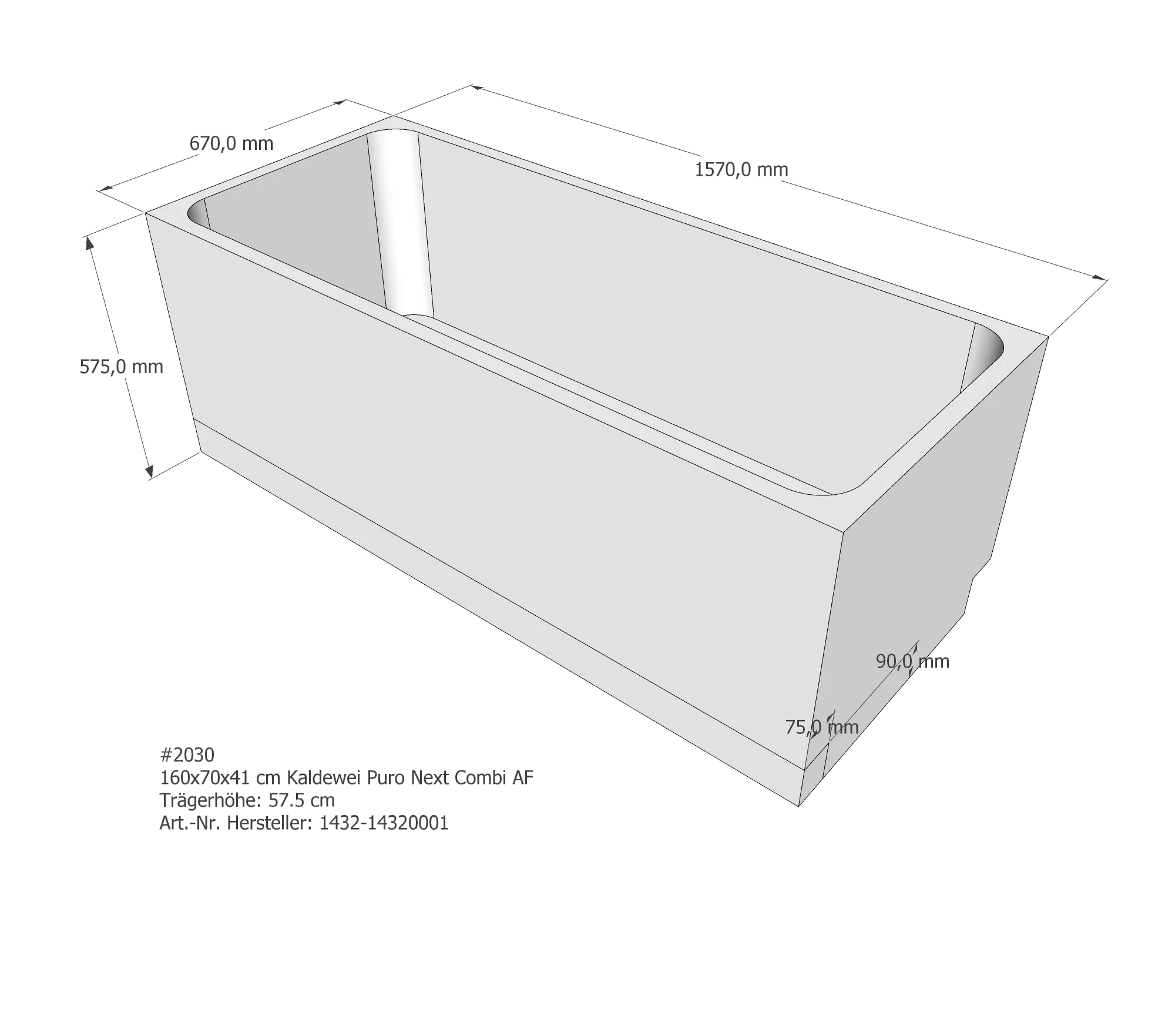 Badewannenträger passend für Kaldewei 160 × 70 × 41 cm