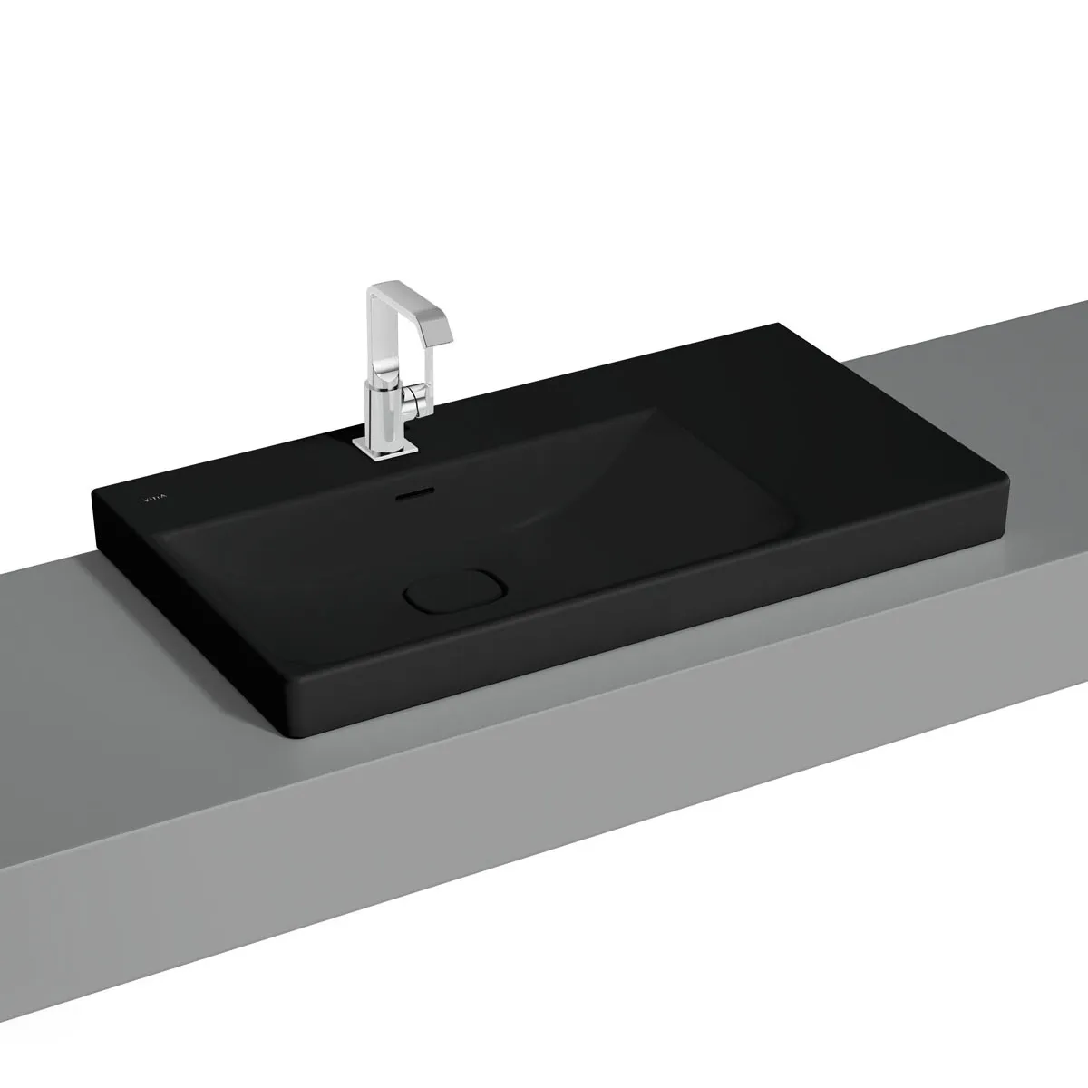 VitrA New Metropole Aufsatzwaschtisch wandgebunden rechteckig asymmetrisch 90 x 47 cm Becken links Ablage rechts mit Hahnloch mit Überlaufschlitz Schwarz Matt VitrA New Metropole Aufsatzwaschtisch wandgebunden rechteckig asymmetrisch 90 x 47 cm Becken links Ablage rechts mit Hahnloch mit Überlaufschlitz Schwarz Matt