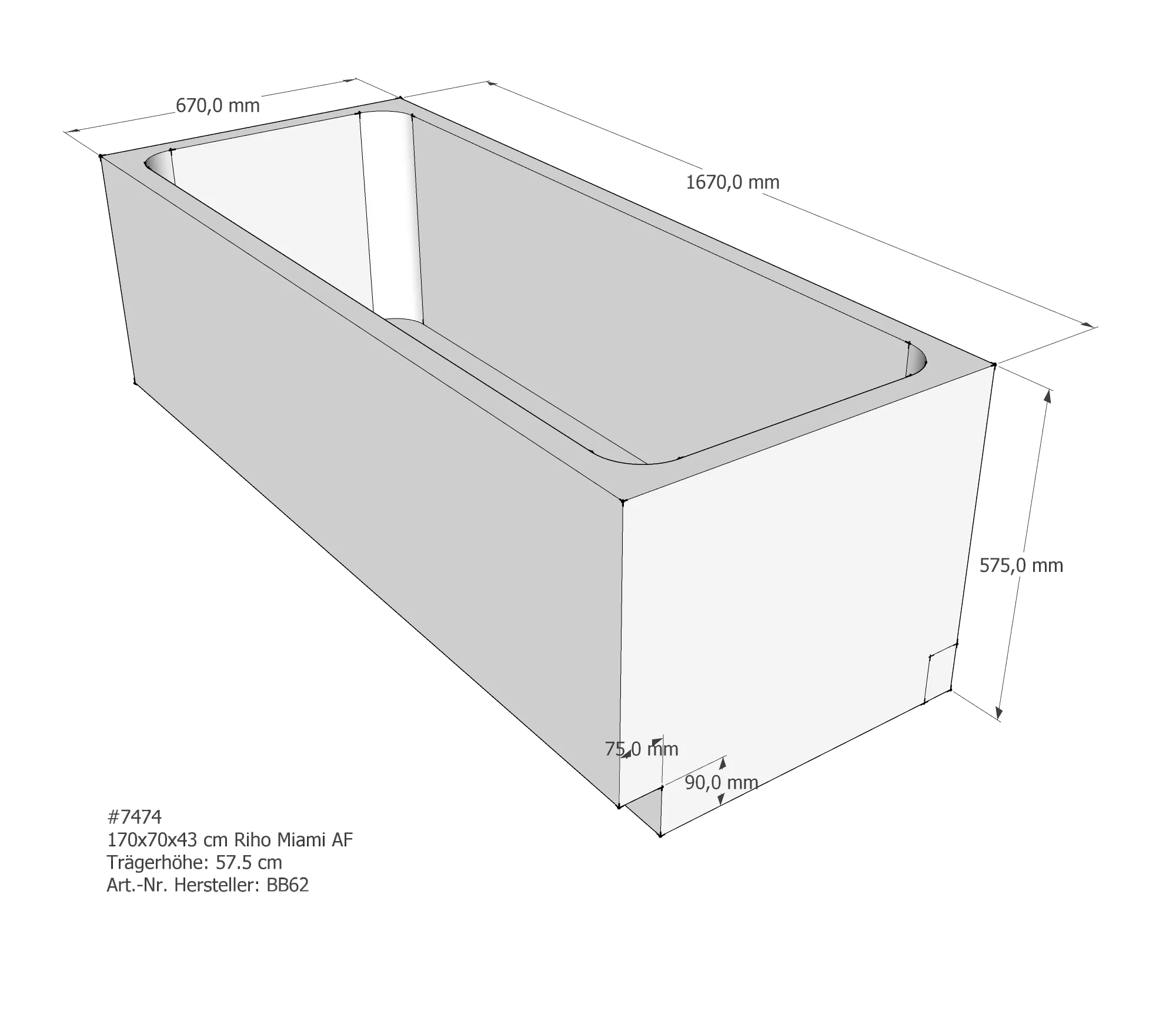 Badewannenträger passend für Riho Miami 170 × 70 × 43 cm
