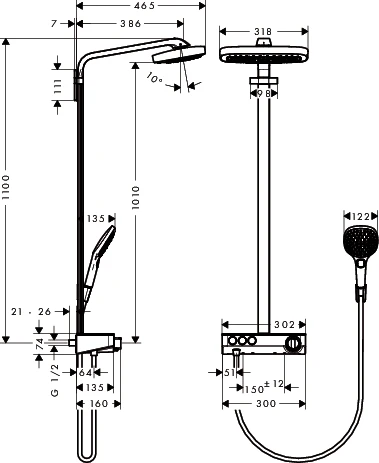 Showerpipe Raindance Select chrom mit Kopfbrause Raindance E Air 3jet 300mm