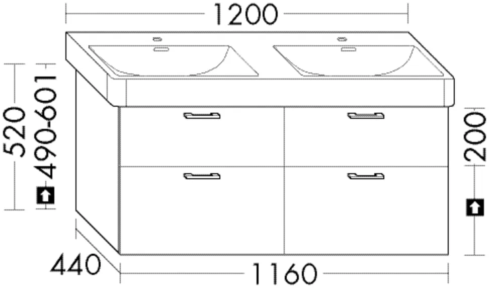 Waschtischunterschrank Sys30 von burgbad - 1.160 mm breit, 440 mm tief, 520 mm hoch mit 2 Schubladen und 2 Auszügen Waschtischunterschrank Sys30 von burgbad - 1.160 mm breit, 440 mm tief, 520 mm hoch mit 2 Schubladen und 2 Auszügen